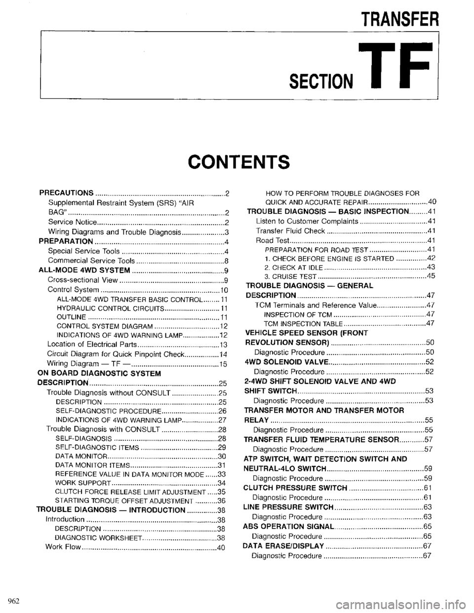 INFINITI QX4 1998 Factory Service Manual 962 INFINITI QX4 1998 Factory Service Manual 962