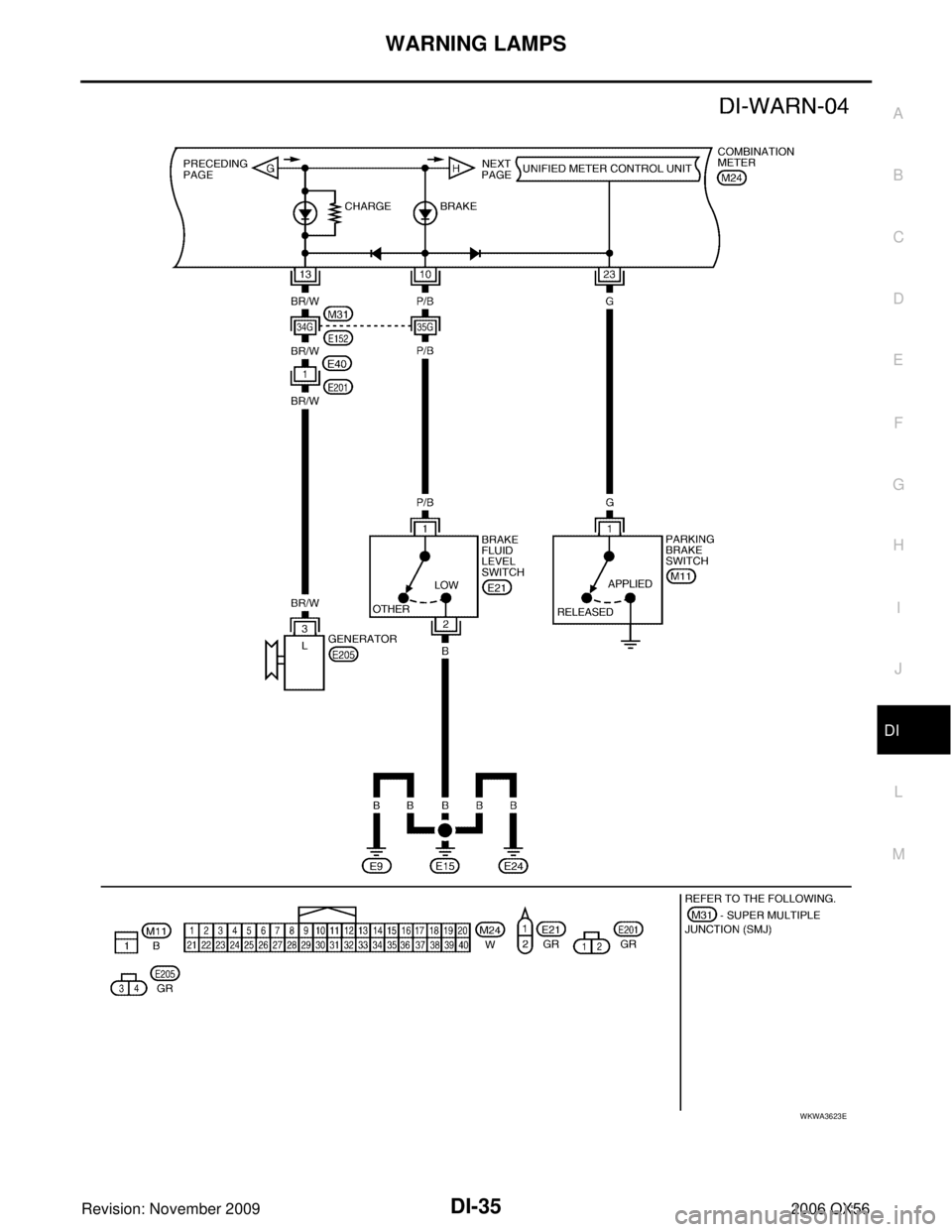 INFINITI QX56 2006  Factory Service Manual WARNING LAMPSDI-35
C
DE
F
G H
I
J
L
M A
B
DI
Revision: November 2009 2006 QX56
WKWA3623E 