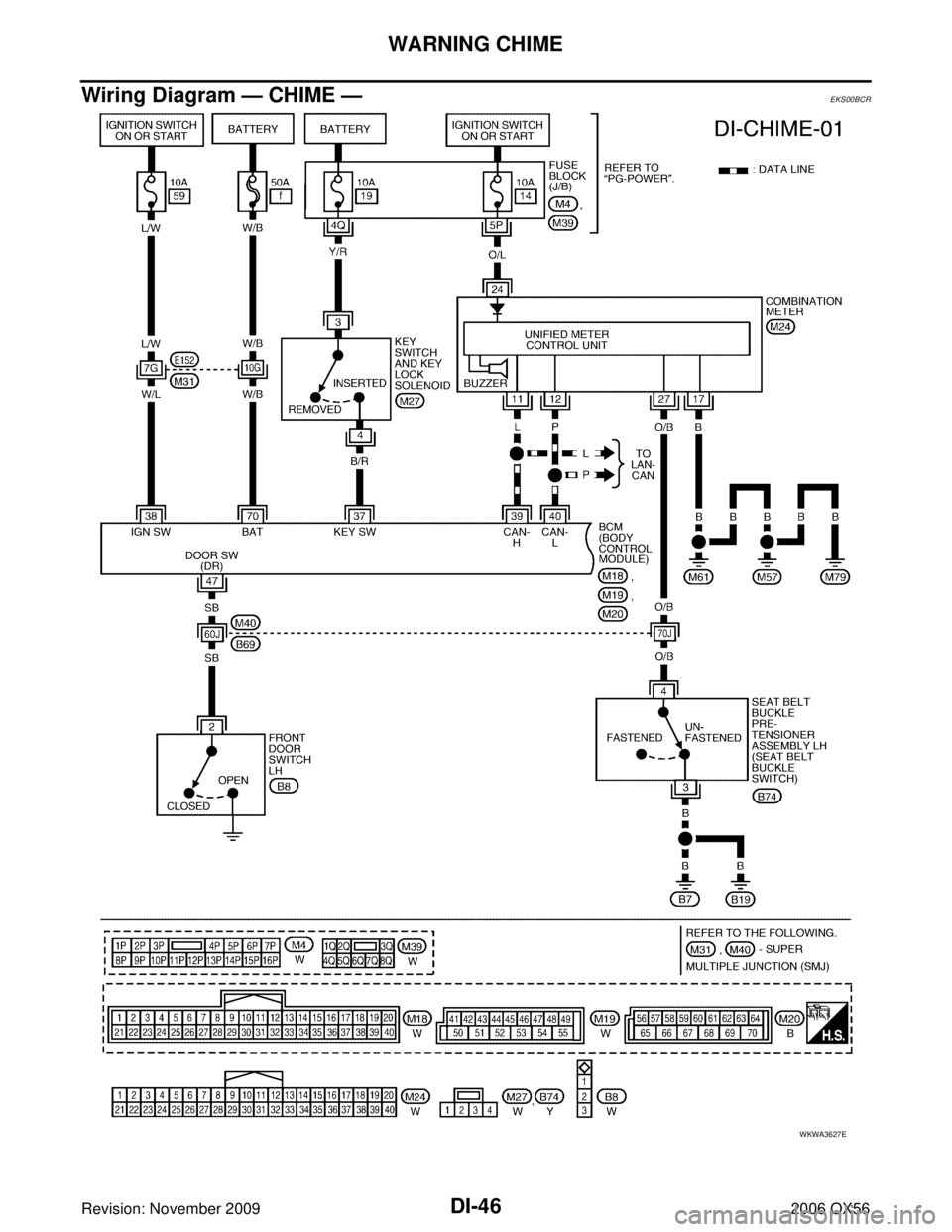 INFINITI QX56 2006  Factory Manual PDF DI-46
WARNING CHIME
Revision: November 20092006 QX56
Wiring Diagram — CHIME —EKS00BCR
WKWA3627E 