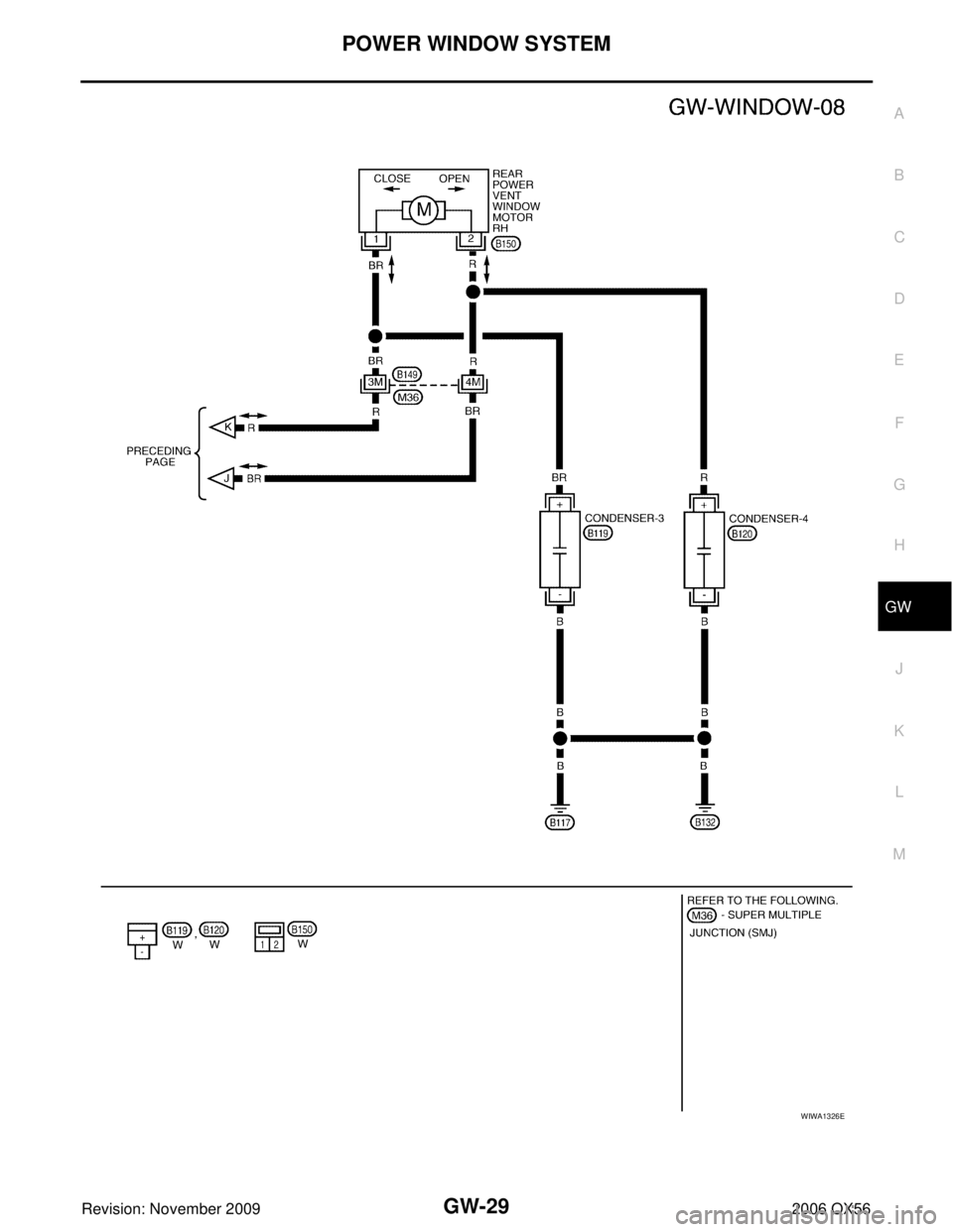INFINITI QX56 2006  Factory Service Manual POWER WINDOW SYSTEMGW-29
C
DE
F
G H
J
K L
M A
B
GW
Revision: November 2009 2006 QX56
WIWA1326E 