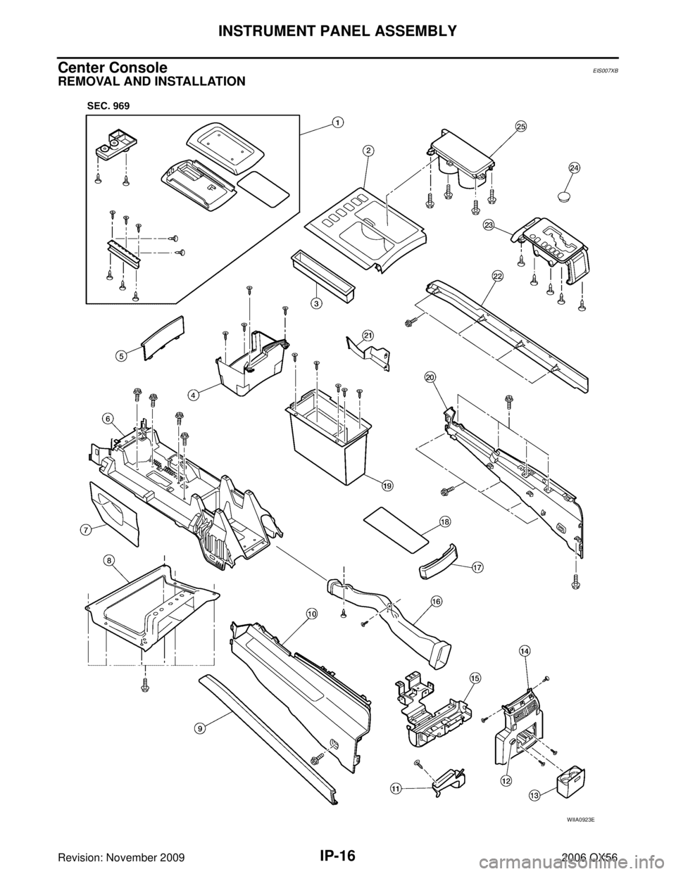 INFINITI QX56 2006 Factory Owners Manual IP-16
INSTRUMENT PANEL ASSEMBLY
Revision: November 20092006 QX56
Center ConsoleEIS007XB
REMOVAL AND INSTALLATION
WIIA0923E INFINITI QX56 2006 Factory Owners Manual IP-16
INSTRUMENT PANEL ASSEMBLY
Revision: November 20092006 QX56
Center ConsoleEIS007XB
REMOVAL AND INSTALLATION
WIIA0923E