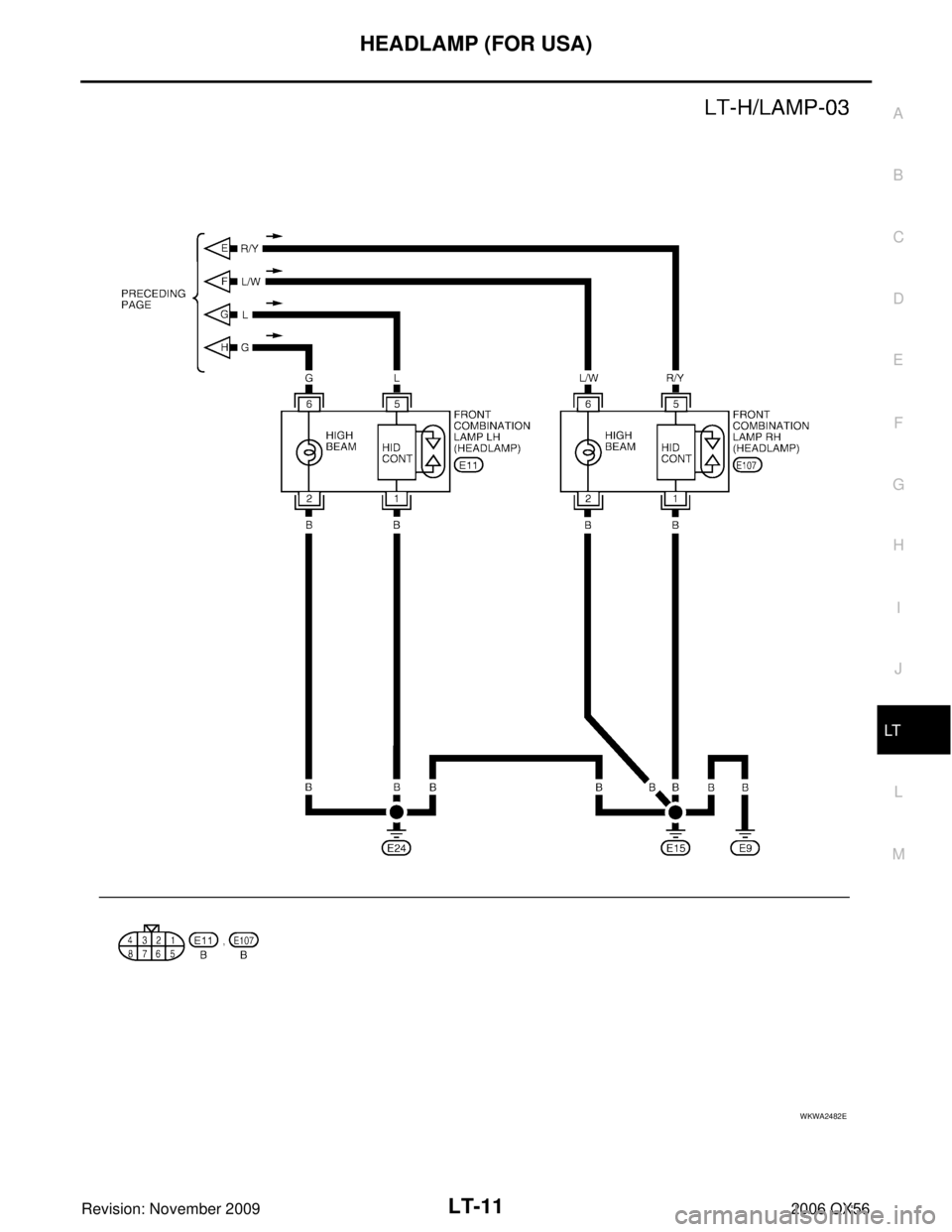 INFINITI QX56 2006  Factory Owners Guide HEADLAMP (FOR USA)LT-11
C
DE
F
G H
I
J
L
M A
B
LT
Revision: November 2009 2006 QX56
WKWA2482E 