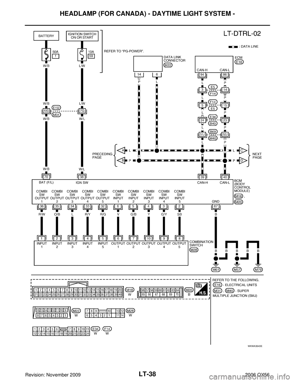 INFINITI QX56 2006  Factory Repair Manual LT-38
HEADLAMP (FOR CANADA) - DAYTIME LIGHT SYSTEM -
Revision: November 20092006 QX56
WKWA3643E 