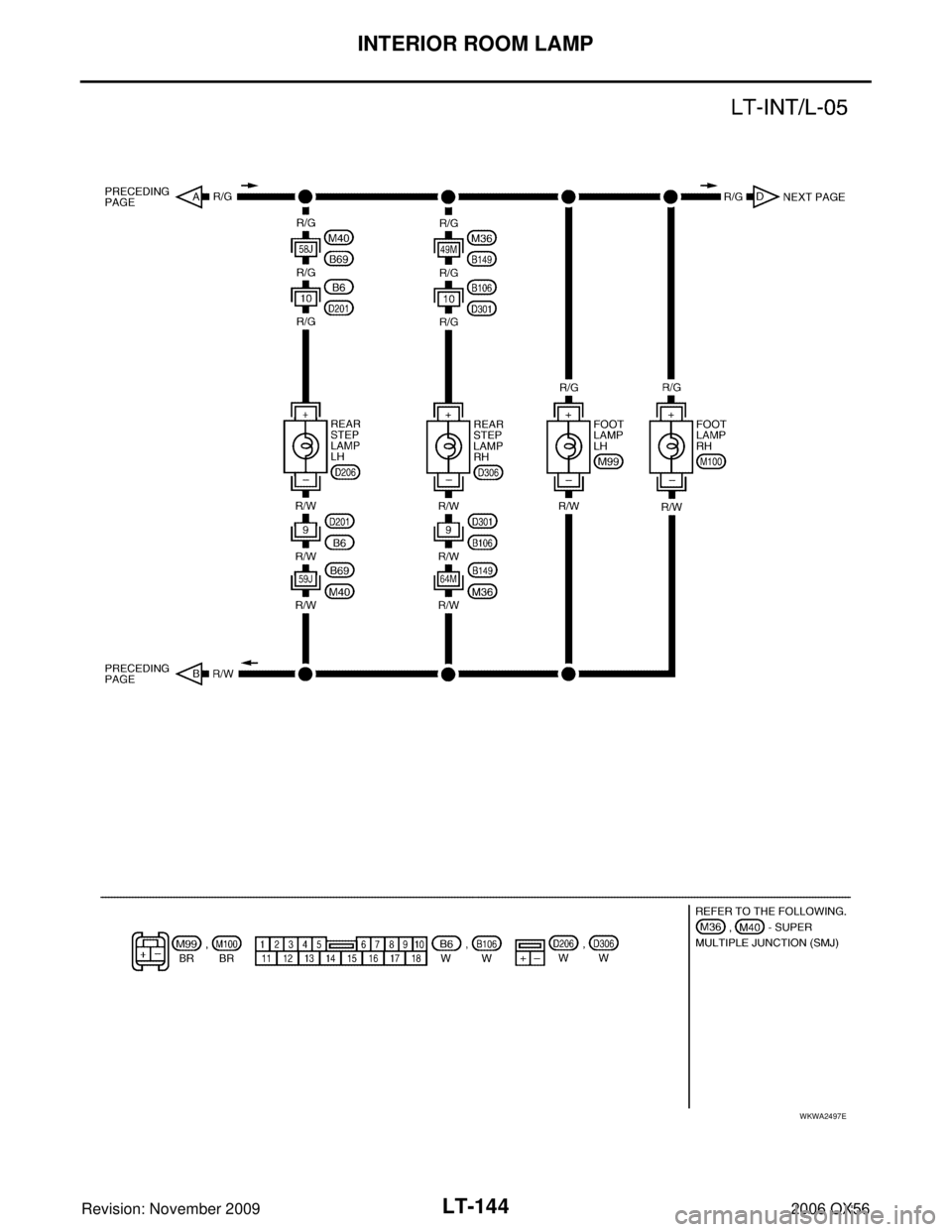 INFINITI QX56 2006 Factory Service Manual LT-144
INTERIOR ROOM LAMP
Revision: November 20092006 QX56
WKWA2497E INFINITI QX56 2006 Factory Service Manual LT-144
INTERIOR ROOM LAMP
Revision: November 20092006 QX56
WKWA2497E