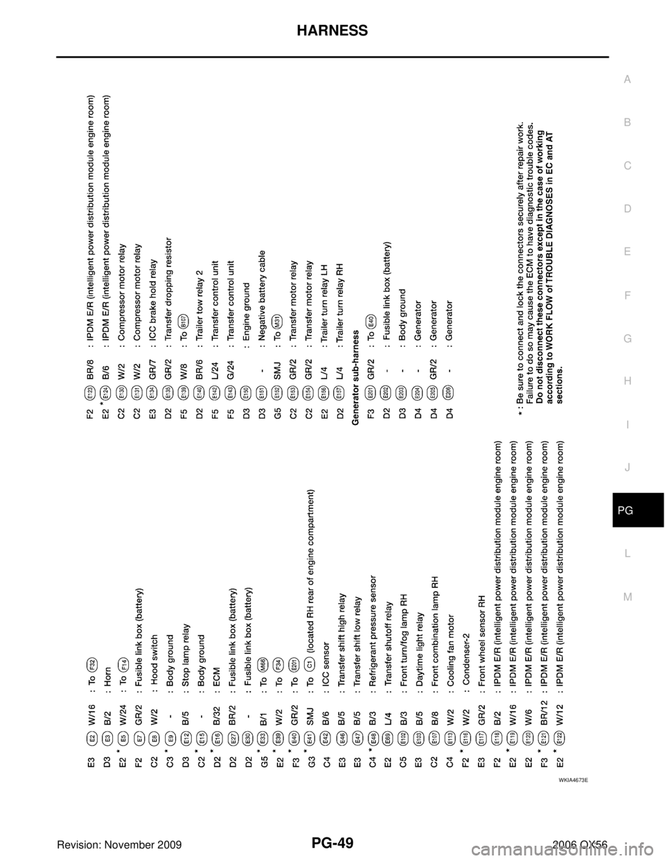 INFINITI QX56 2006  Factory Service Manual HARNESSPG-49
C
DE
F
G H
I
J
L
M A
B
PG
Revision: November 2009 2006 QX56
WKIA4673E 