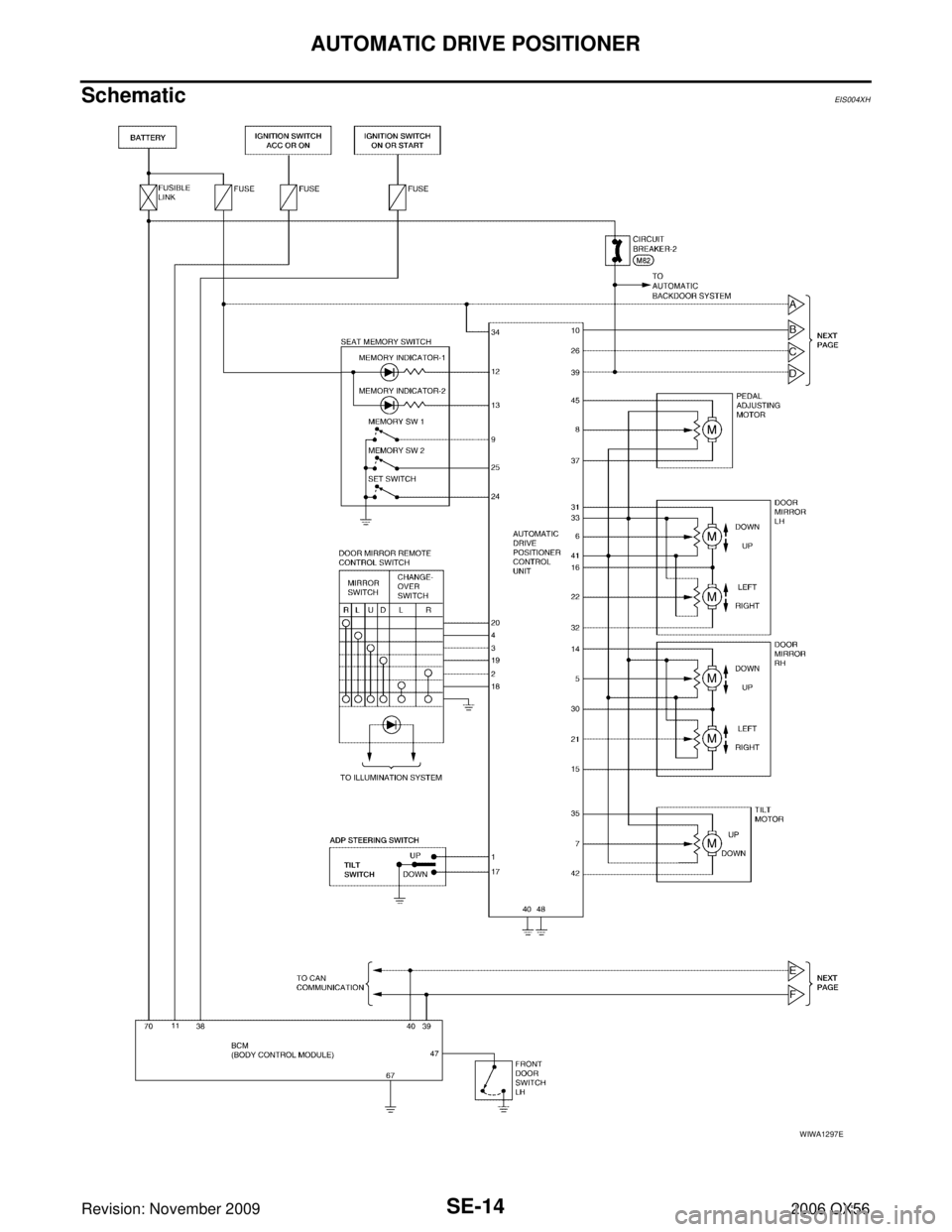 INFINITI QX56 2006  Factory Service Manual SE-14
AUTOMATIC DRIVE POSITIONER
Revision: November 20092006 QX56
SchematicEIS004XH
WIWA1297E 
