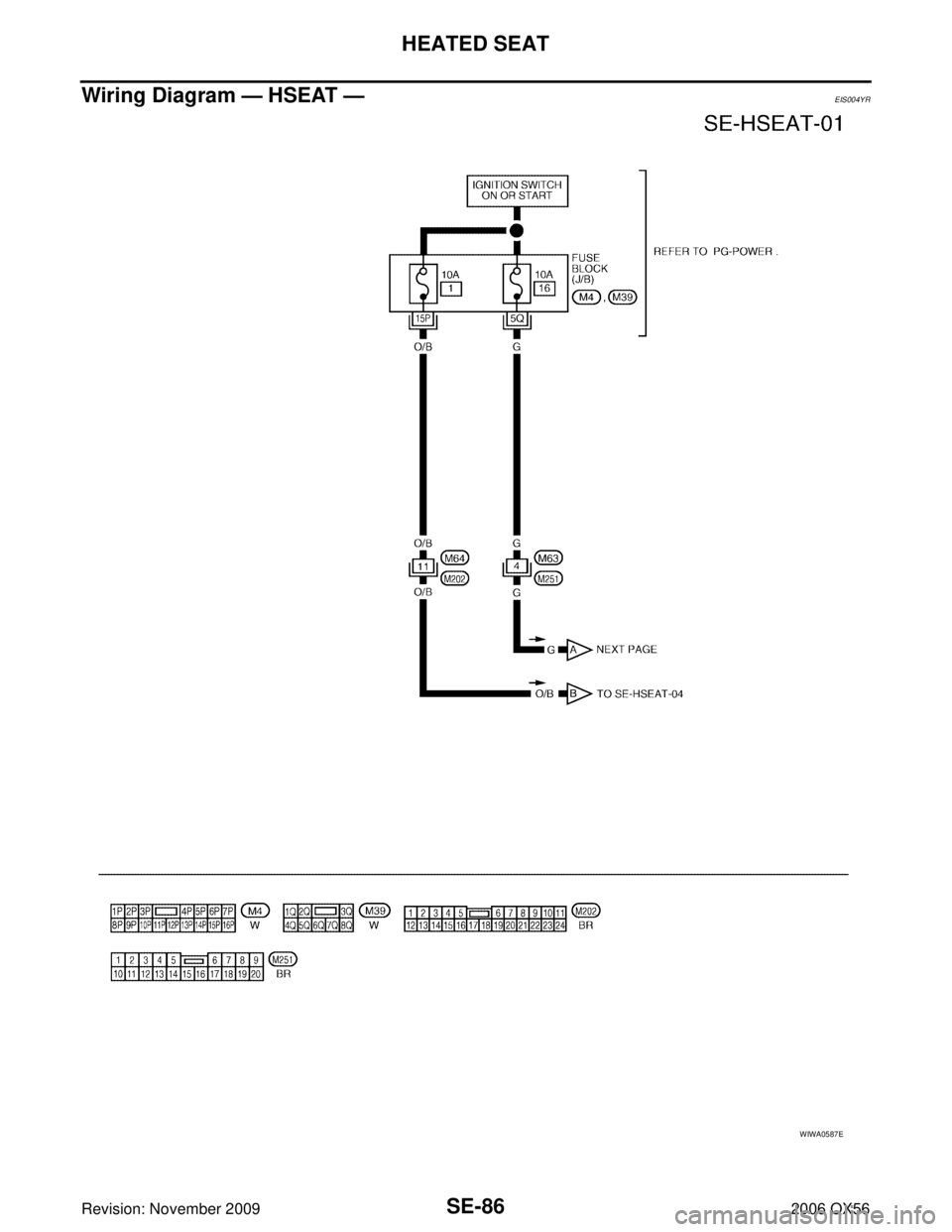 INFINITI QX56 2006  Factory Service Manual SE-86
HEATED SEAT
Revision: November 20092006 QX56
Wiring Diagram — HSEAT —EIS004YR
WIWA0587E 