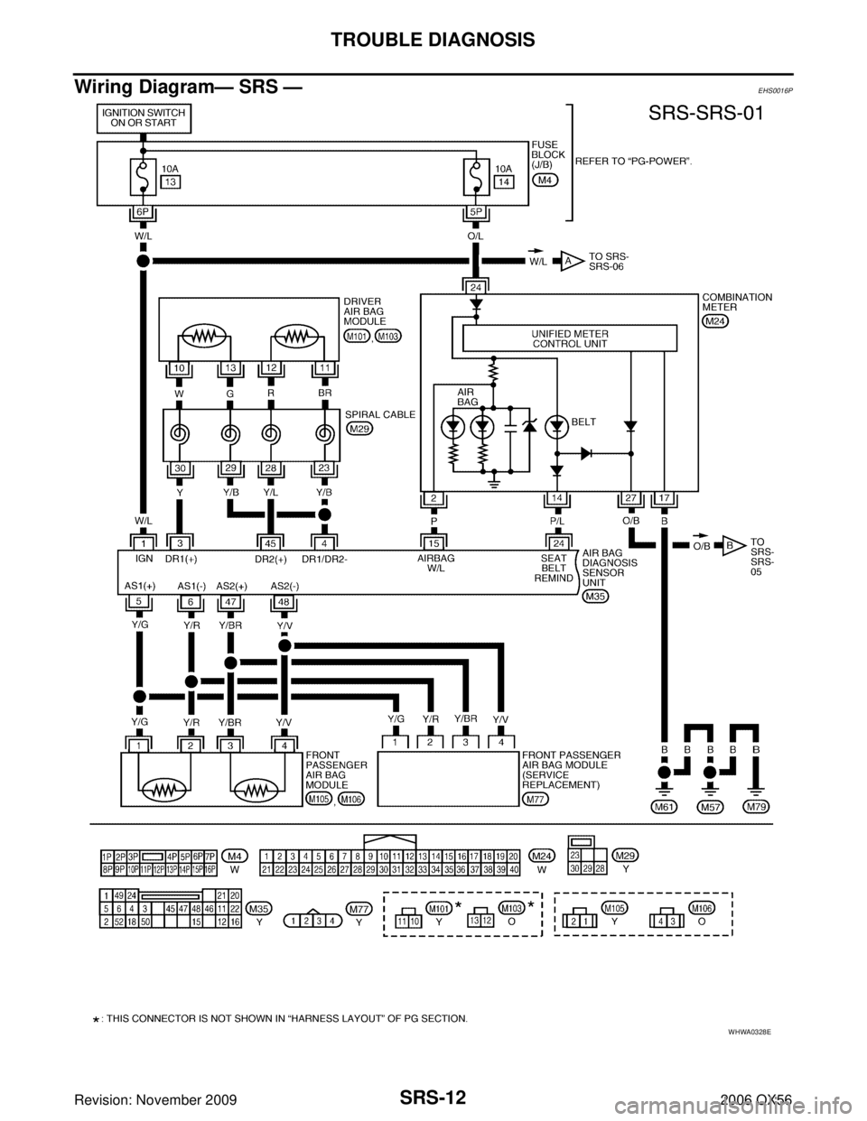 INFINITI QX56 2006  Factory Service Manual SRS-12
TROUBLE DIAGNOSIS
Revision: November 20092006 QX56
Wiring Diagram— SRS —EHS0016P
WHWA0328E 