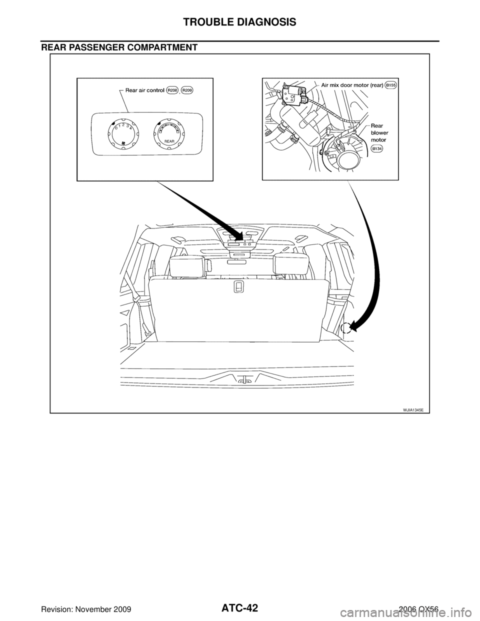 INFINITI QX56 2006  Factory Service Manual ATC-42
TROUBLE DIAGNOSIS
Revision: November 20092006 QX56
REAR PASSENGER COMPARTMENT
WJIA1345E 