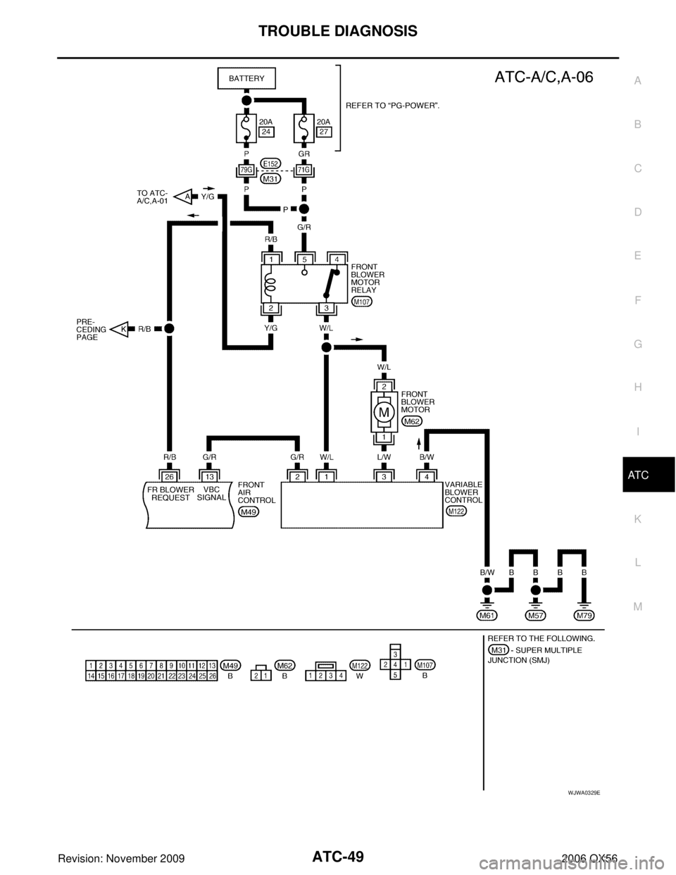 INFINITI QX56 2006  Factory Service Manual TROUBLE DIAGNOSISATC-49
C
DE
F
G H
I
K L
M A
B
AT C
Revision: November 2009 2006 QX56
WJWA0329E 