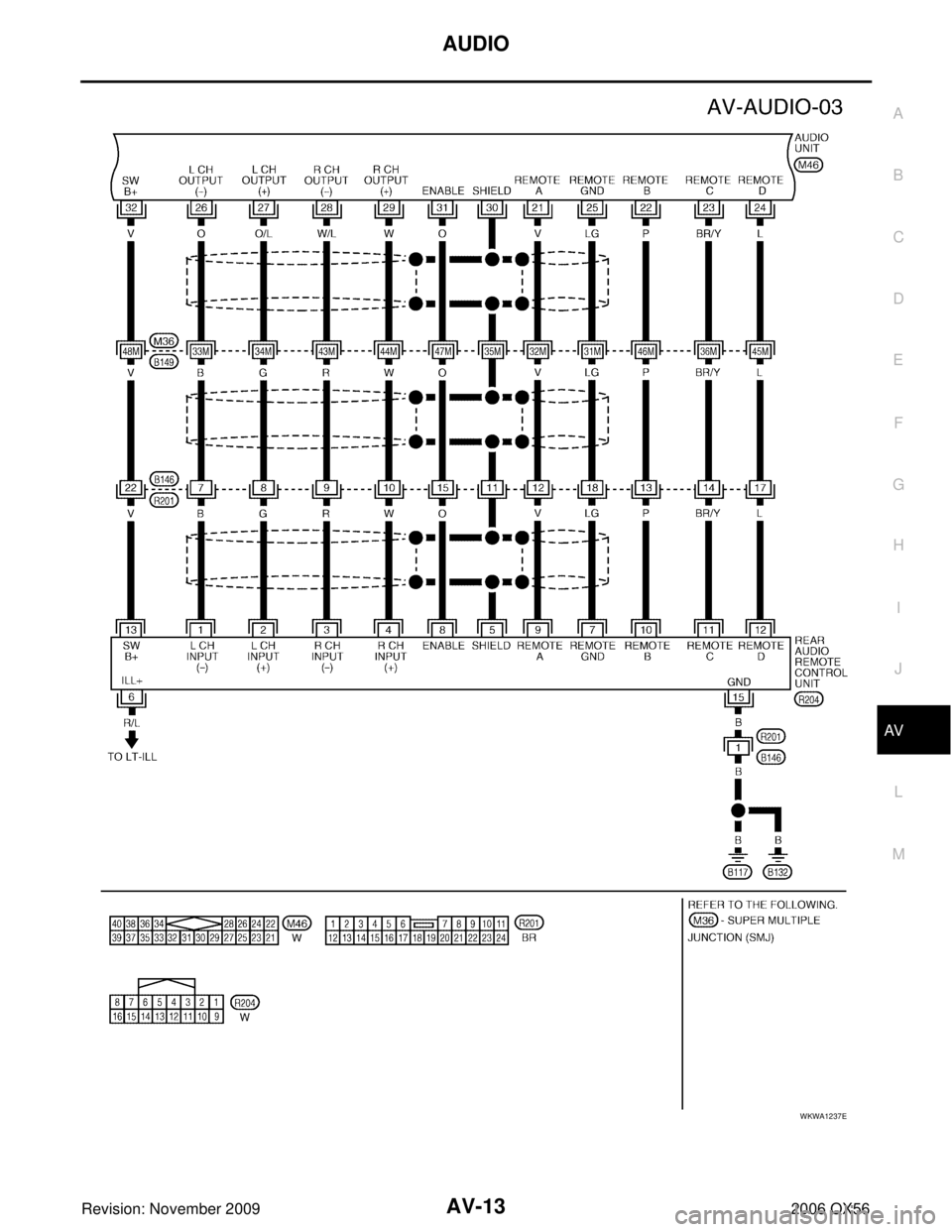 INFINITI QX56 2006 Factory User Guide AUDIOAV-13
C
DE
F
G H
I
J
L
M A
B
AV
Revision: November 2009 2006 QX56
WKWA1237E INFINITI QX56 2006 Factory User Guide AUDIOAV-13
C
DE
F
G H
I
J
L
M A
B
AV
Revision: November 2009 2006 QX56
WKWA1237E
