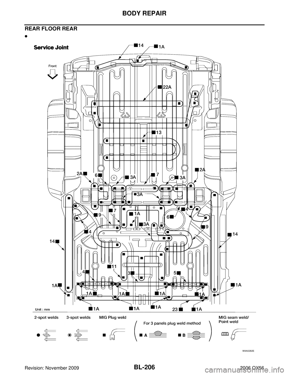 INFINITI QX56 2006  Factory Service Manual BL-206
BODY REPAIR
Revision: November 20092006 QX56
REAR FLOOR REAR

WIIA0282E 