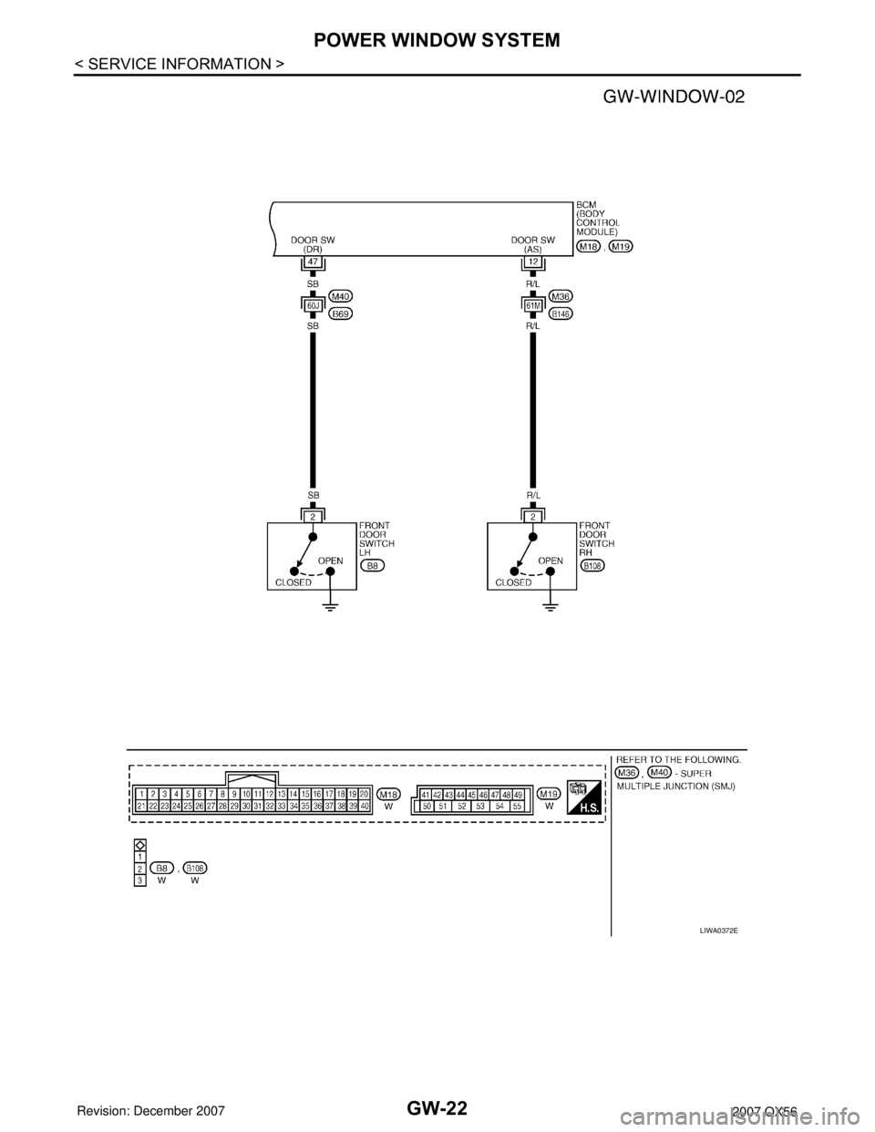 INFINITI QX56 2007  Factory Service Manual GW-22
< SERVICE INFORMATION >
POWER WINDOW SYSTEM
LIWA0372E 
