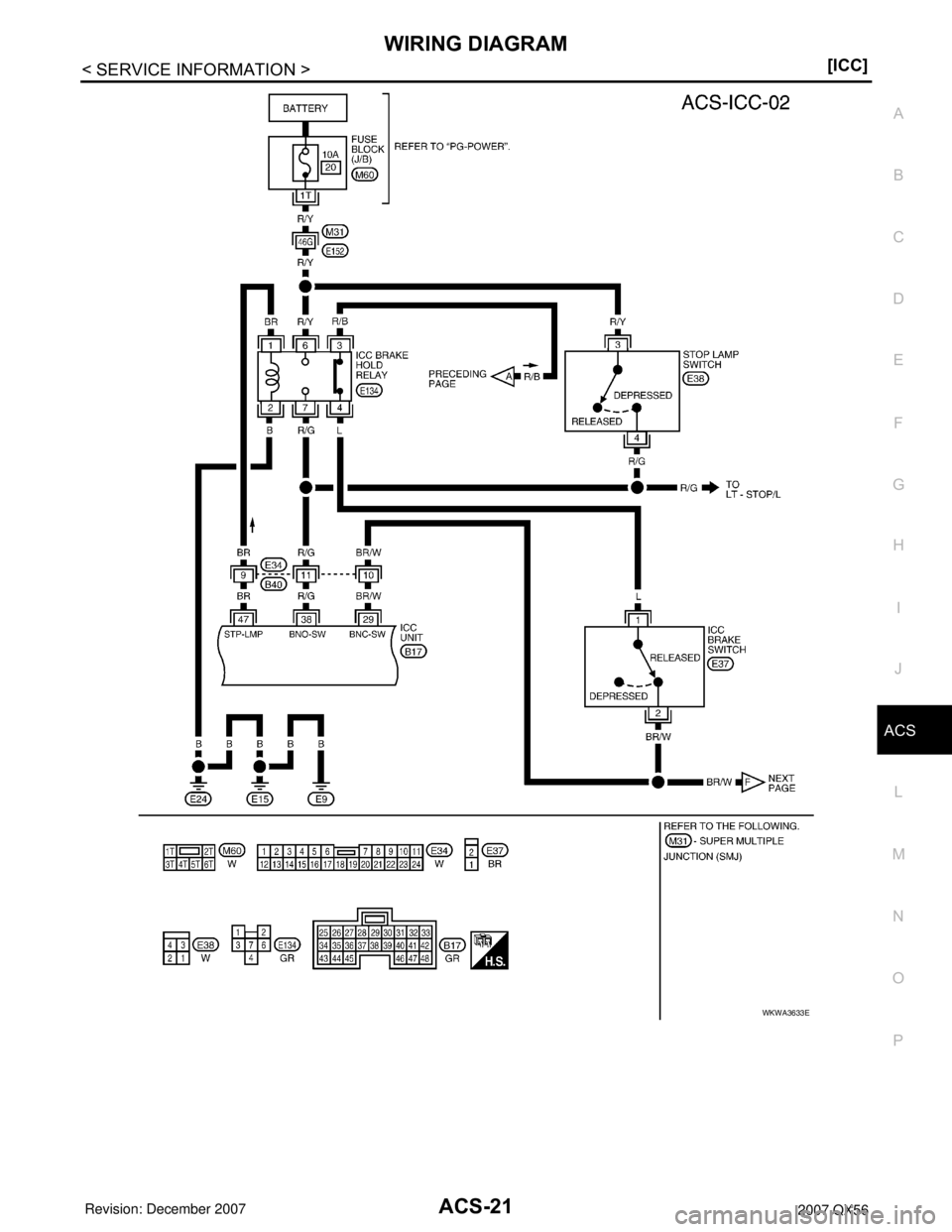 INFINITI QX56 2007  Factory Service Manual WIRING DIAGRAM
ACS-21
< SERVICE INFORMATION >[ICC]
C
D
E
F
G
H
I
J
L
MA
B
ACS
N
O
P
WKWA3633E 