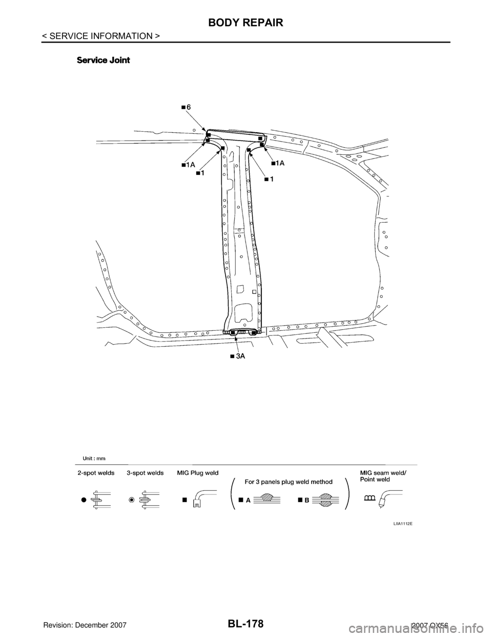 INFINITI QX56 2007  Factory Service Manual BL-178
< SERVICE INFORMATION >
BODY REPAIR
LIIA1112E 