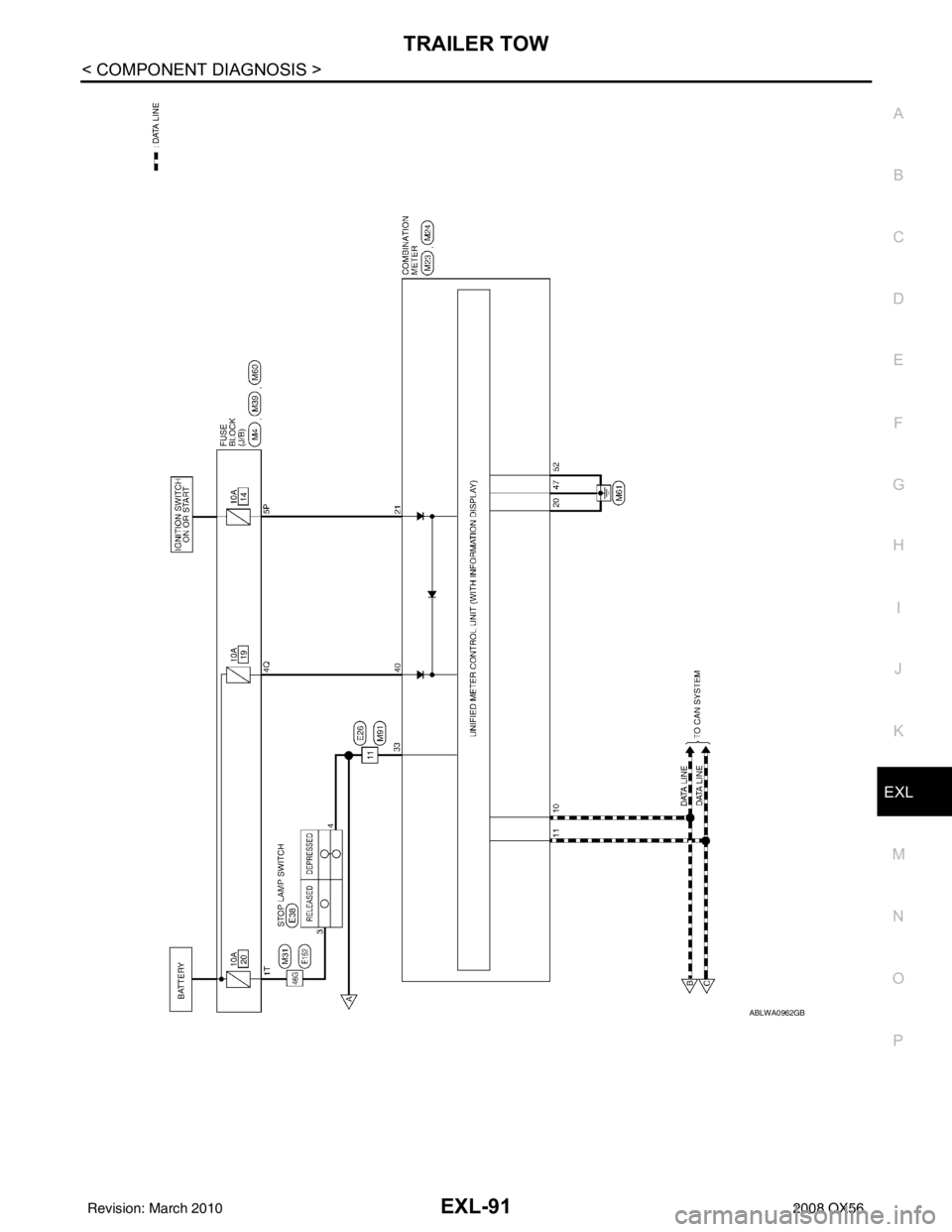INFINITI QX56 2008  Factory Service Manual TRAILER TOWEXL-91
< COMPONENT DIAGNOSIS >
C
DE
F
G H
I
J
K
M A
B
EXL
N
O P
ABLWA0962GB
Revision: March 2010 2008 QX56 