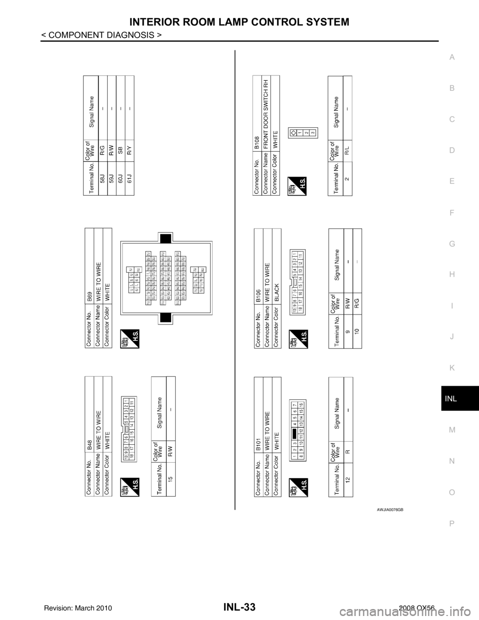 INFINITI QX56 2008  Factory Service Manual INTERIOR ROOM LAMP CONTROL SYSTEMINL-33
< COMPONENT DIAGNOSIS >
C
DE
F
G H
I
J
K
M A
B
INL
N
O P
AWJIA0076GB
Revision: March 2010 2008 QX56 