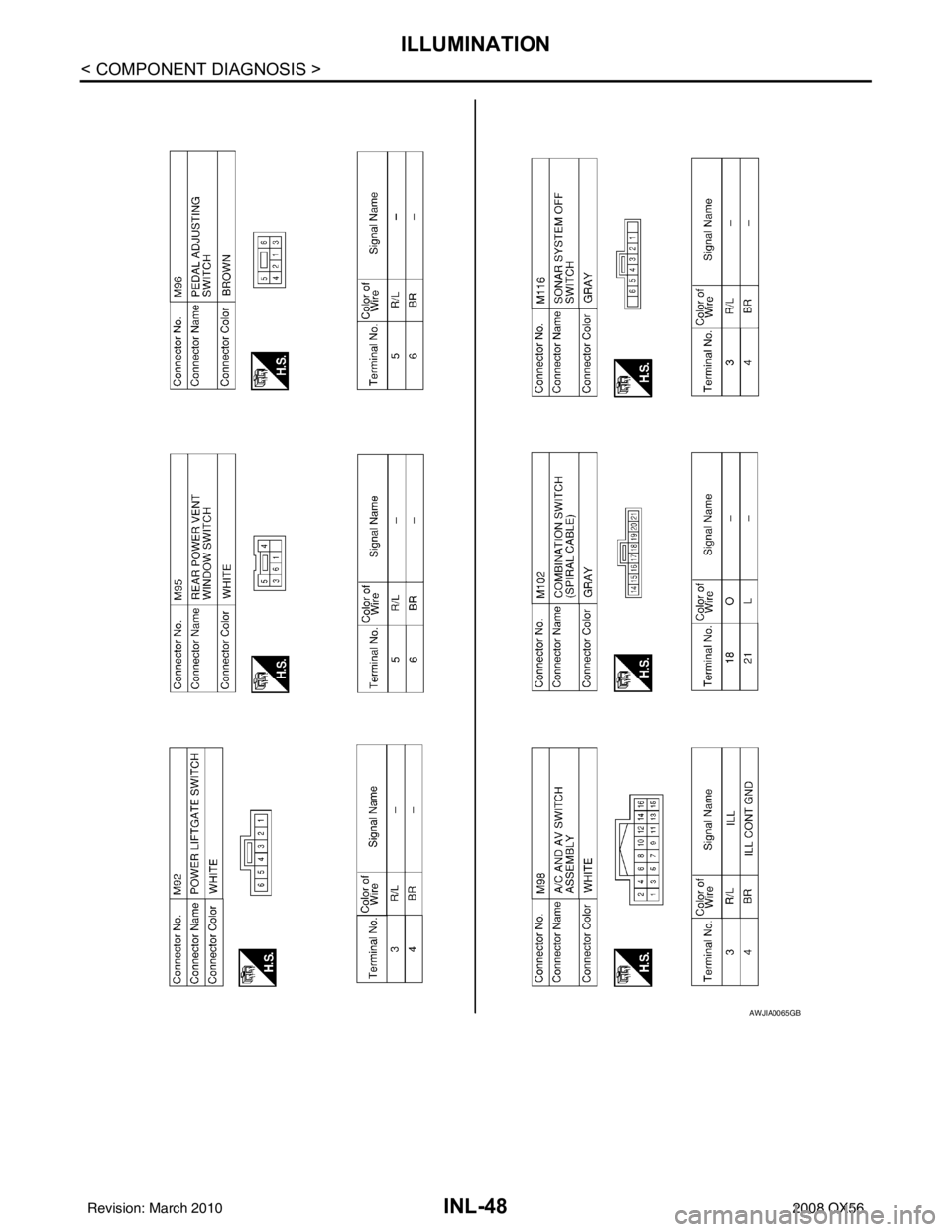 INFINITI QX56 2008  Factory Service Manual INL-48
< COMPONENT DIAGNOSIS >
ILLUMINATION
AWJIA0065GB
Revision: March 20102008 QX56 