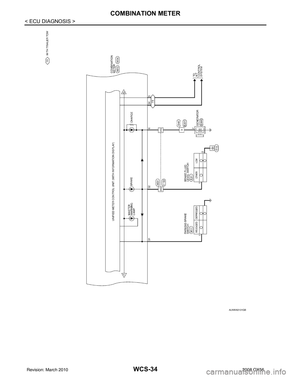 INFINITI QX56 2008 Factory Service Manual WCS-34
< ECU DIAGNOSIS >
COMBINATION METER
ALNWA0131GB
Revision: March 20102008 QX56 INFINITI QX56 2008 Factory Service Manual WCS-34
< ECU DIAGNOSIS >
COMBINATION METER
ALNWA0131GB
Revision: March 20102008 QX56
