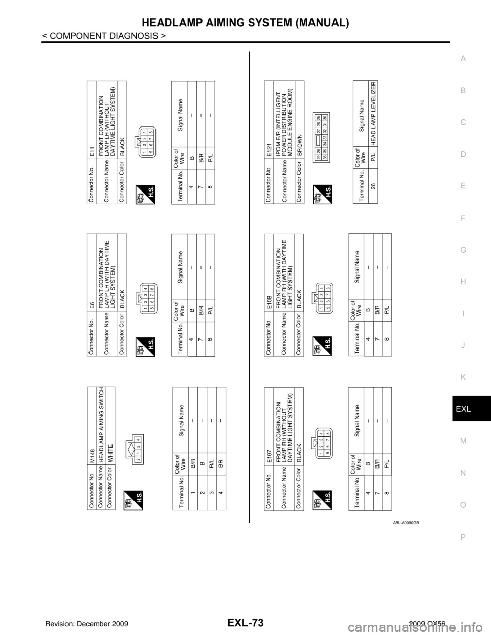 INFINITI QX56 2009 Factory Service Manual HEADLAMP AIMING SYSTEM (MANUAL)EXL-73
< COMPONENT DIAGNOSIS >
C
DE
F
G H
I
J
K
M A
B
EXL
N
O P
ABLIA0090GB
Revision: December 20092009 QX56 INFINITI QX56 2009 Factory Service Manual HEADLAMP AIMING SYSTEM (MANUAL)EXL-73
< COMPONENT DIAGNOSIS >
C
DE
F
G H
I
J
K
M A
B
EXL
N
O P
ABLIA0090GB
Revision: December 20092009 QX56
