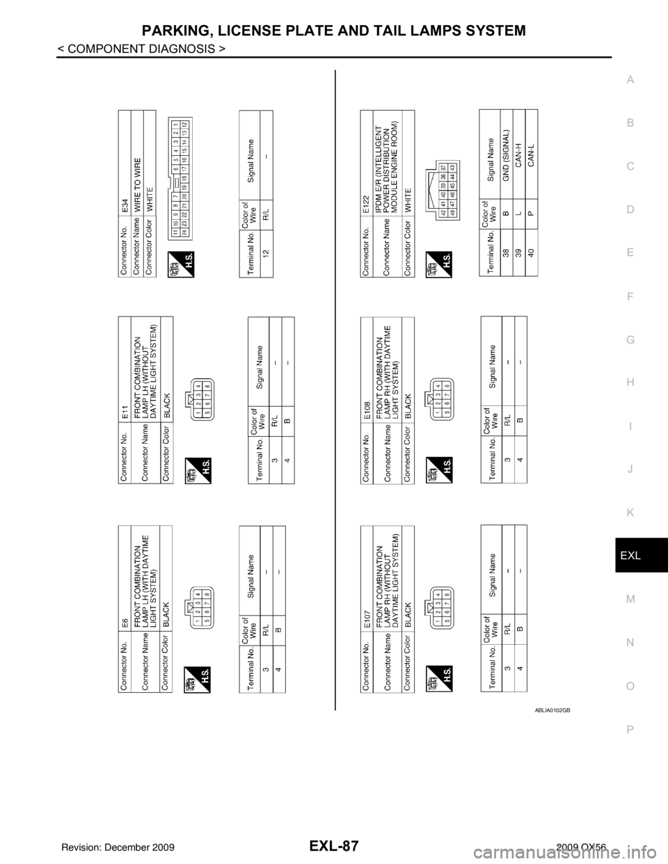 INFINITI QX56 2009 Factory Service Manual PARKING, LICENSE PLATE AND TAIL LAMPS SYSTEMEXL-87
< COMPONENT DIAGNOSIS >
C
DE
F
G H
I
J
K
M A
B
EXL
N
O P
ABLIA0102GB
Revision: December 20092009 QX56 INFINITI QX56 2009 Factory Service Manual PARKING, LICENSE PLATE AND TAIL LAMPS SYSTEMEXL-87
< COMPONENT DIAGNOSIS >
C
DE
F
G H
I
J
K
M A
B
EXL
N
O P
ABLIA0102GB
Revision: December 20092009 QX56