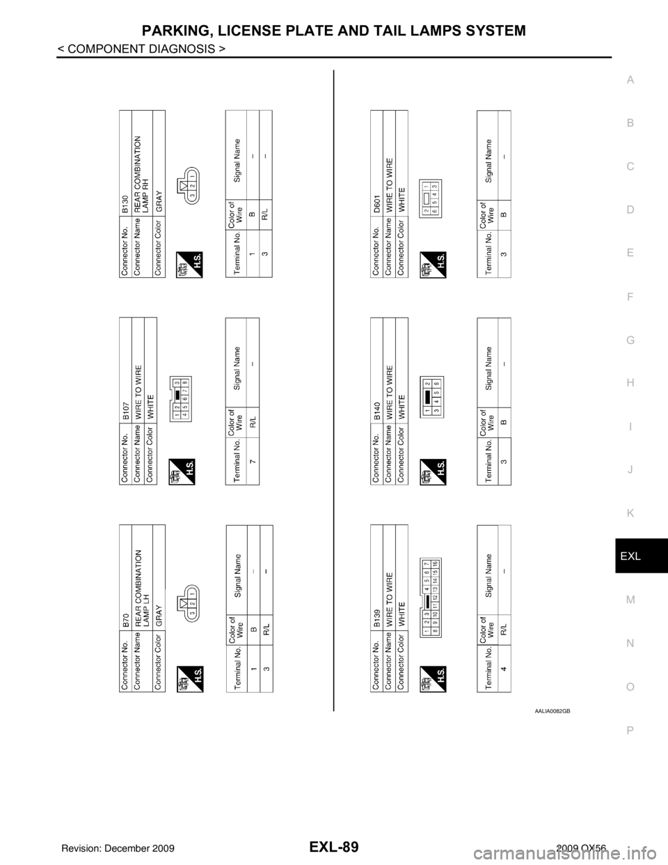 INFINITI QX56 2009 Factory Service Manual PARKING, LICENSE PLATE AND TAIL LAMPS SYSTEMEXL-89
< COMPONENT DIAGNOSIS >
C
DE
F
G H
I
J
K
M A
B
EXL
N
O P
AALIA0082GB
Revision: December 20092009 QX56 INFINITI QX56 2009 Factory Service Manual PARKING, LICENSE PLATE AND TAIL LAMPS SYSTEMEXL-89
< COMPONENT DIAGNOSIS >
C
DE
F
G H
I
J
K
M A
B
EXL
N
O P
AALIA0082GB
Revision: December 20092009 QX56