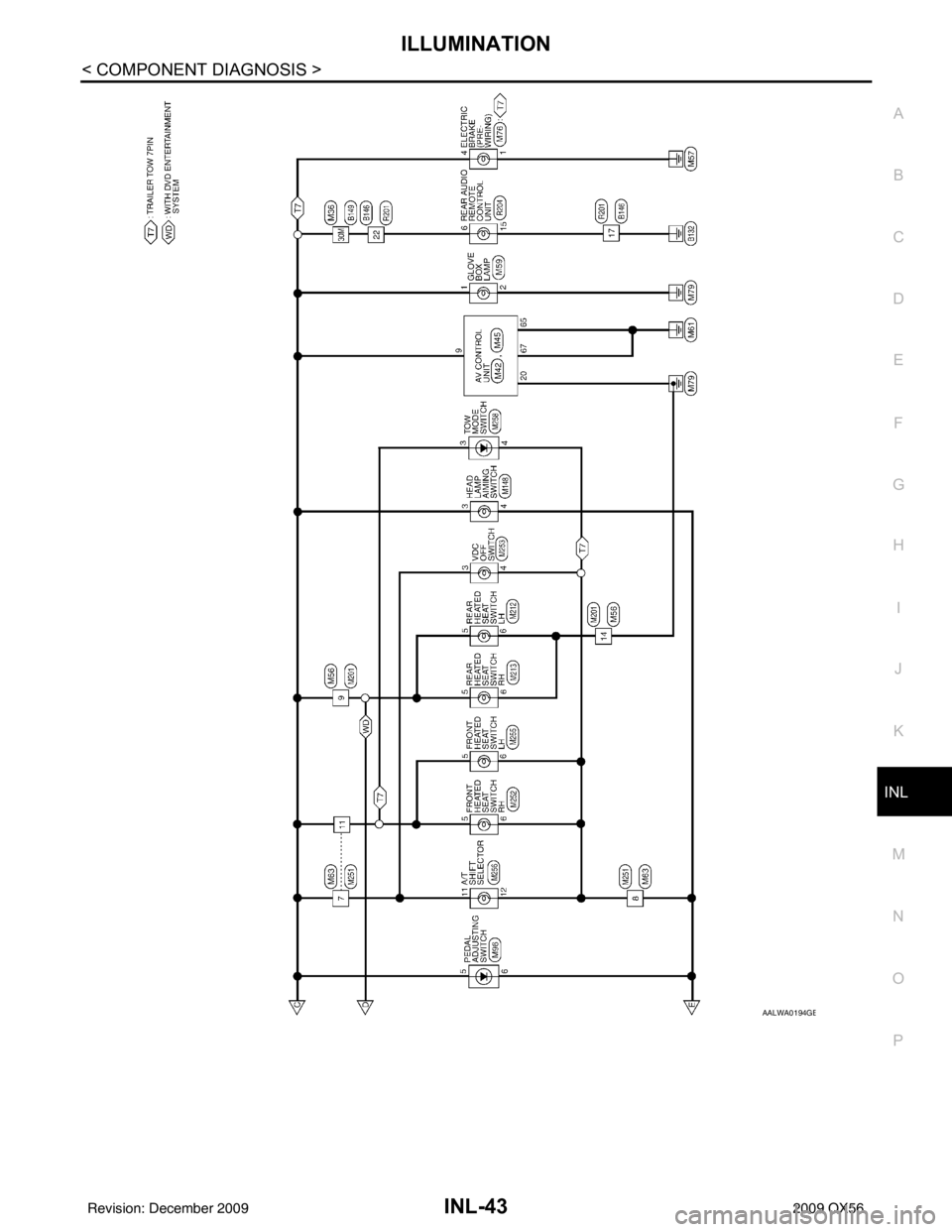 INFINITI QX56 2009 Factory Service Manual ILLUMINATIONINL-43
< COMPONENT DIAGNOSIS >
C
DE
F
G H
I
J
K
M A
B
INL
N
O P
AALWA0194GB
Revision: December 20092009 QX56 INFINITI QX56 2009 Factory Service Manual ILLUMINATIONINL-43
< COMPONENT DIAGNOSIS >
C
DE
F
G H
I
J
K
M A
B
INL
N
O P
AALWA0194GB
Revision: December 20092009 QX56