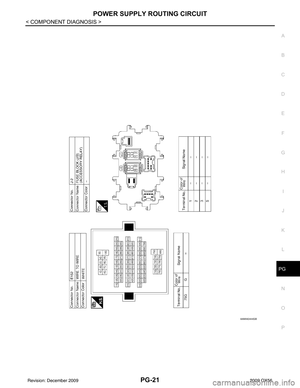 INFINITI QX56 2009 Factory Service Manual PG
POWER SUPPLY ROUTING CIRCUITPG-21
< COMPONENT DIAGNOSIS >
C
DE
F
G H
I
J
K L
B A
O P
N
AAMIA0444GB
Revision: December 20092009 QX56 INFINITI QX56 2009 Factory Service Manual PG
POWER SUPPLY ROUTING CIRCUITPG-21
< COMPONENT DIAGNOSIS >
C
DE
F
G H
I
J
K L
B A
O P
N
AAMIA0444GB
Revision: December 20092009 QX56