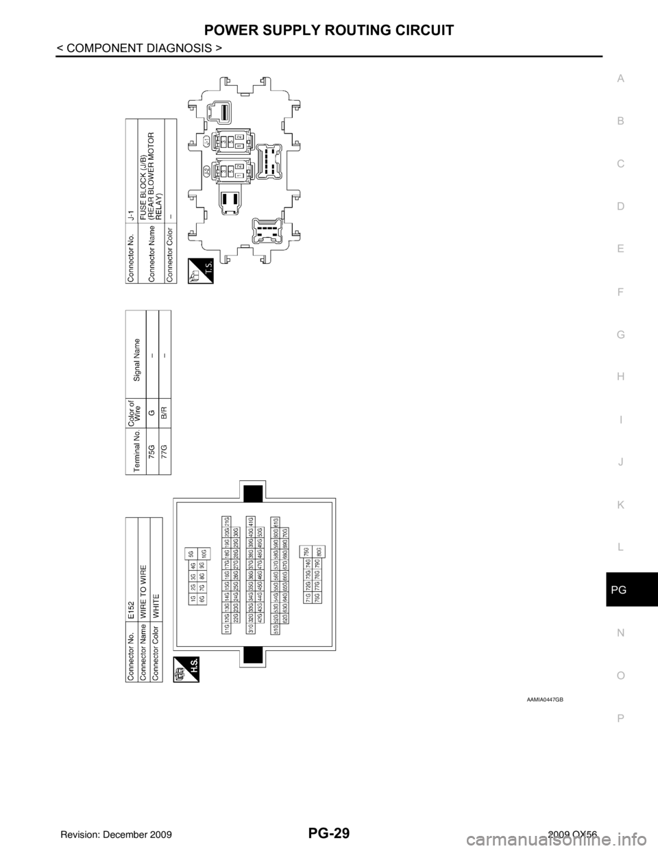 INFINITI QX56 2009 Factory Service Manual PG
POWER SUPPLY ROUTING CIRCUITPG-29
< COMPONENT DIAGNOSIS >
C
DE
F
G H
I
J
K L
B A
O P
N
AAMIA0447GB
Revision: December 20092009 QX56 INFINITI QX56 2009 Factory Service Manual PG
POWER SUPPLY ROUTING CIRCUITPG-29
< COMPONENT DIAGNOSIS >
C
DE
F
G H
I
J
K L
B A
O P
N
AAMIA0447GB
Revision: December 20092009 QX56