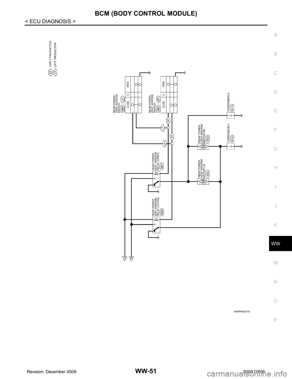 INFINITI QX56 2009 Factory Service Manual BCM (BODY CONTROL MODULE)WW-51
< ECU DIAGNOSIS >
C
DE
F
G H
I
J
K
M A
B
WW
N
O P
AAMWA0237GB
Revision: December 20092009 QX56 INFINITI QX56 2009 Factory Service Manual BCM (BODY CONTROL MODULE)WW-51
< ECU DIAGNOSIS >
C
DE
F
G H
I
J
K
M A
B
WW
N
O P
AAMWA0237GB
Revision: December 20092009 QX56