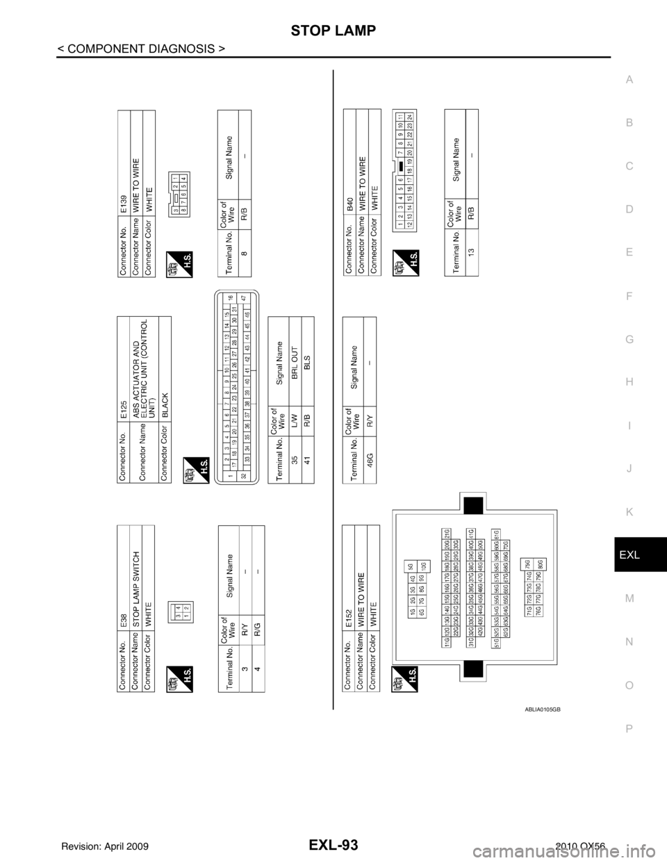 INFINITI QX56 2010 Factory Service Manual STOP LAMPEXL-93
< COMPONENT DIAGNOSIS >
C
DE
F
G H
I
J
K
M A
B
EXL
N
O P
ABLIA0105GB
Revision: April 20092010 QX56 INFINITI QX56 2010 Factory Service Manual STOP LAMPEXL-93
< COMPONENT DIAGNOSIS >
C
DE
F
G H
I
J
K
M A
B
EXL
N
O P
ABLIA0105GB
Revision: April 20092010 QX56