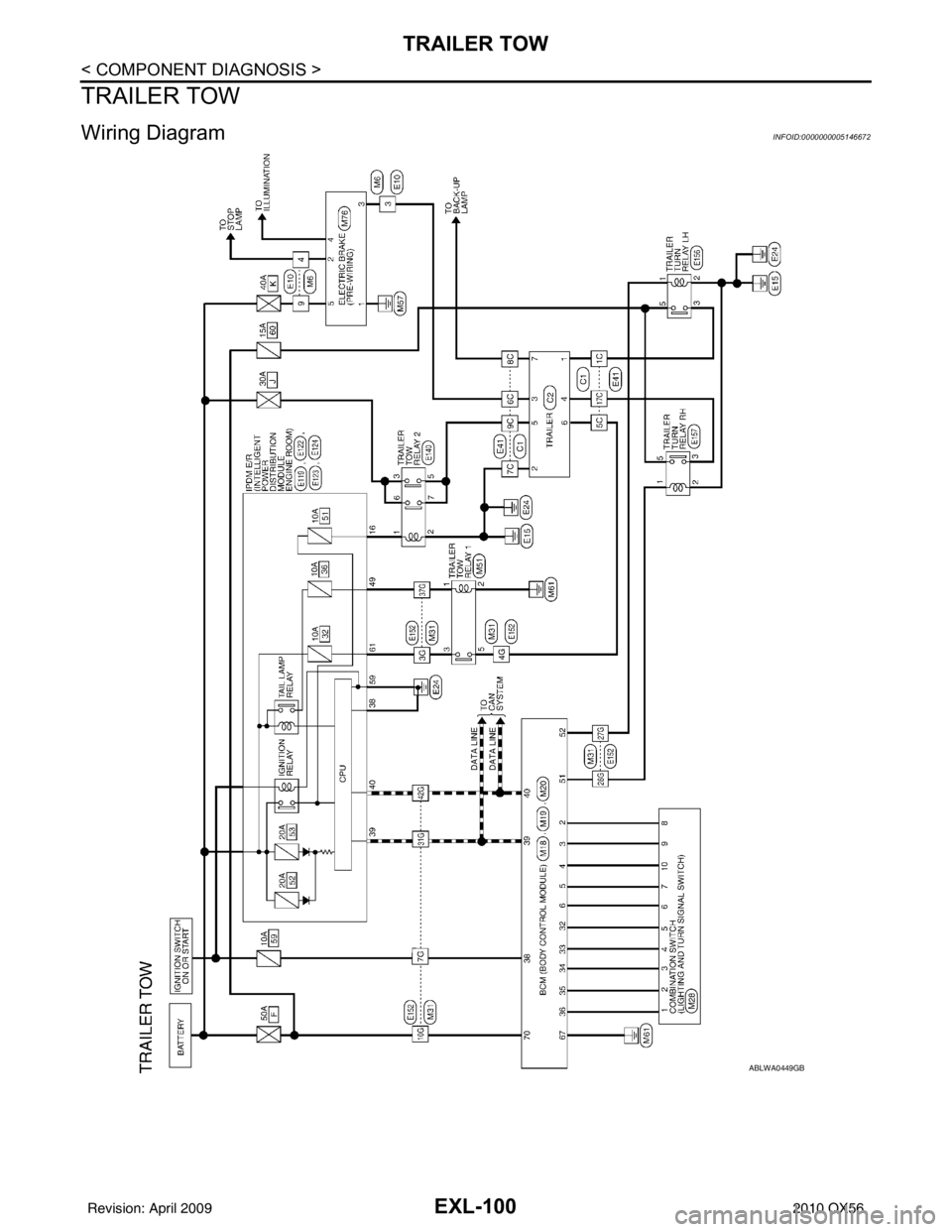 INFINITI QX56 2010  Factory User Guide EXL-100
< COMPONENT DIAGNOSIS >
TRAILER TOW
TRAILER TOW
Wiring DiagramINFOID:0000000005146672
ABLWA0449GB
Revision: April 20092010 QX56 