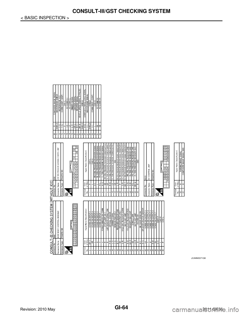 INFINITI QX56 2011  Factory Service Manual 
GI-64
< BASIC INSPECTION >
CONSULT-III/GST CHECKING SYSTEM
JCAWM0371GB
Revision: 2010 May2011 QX56  