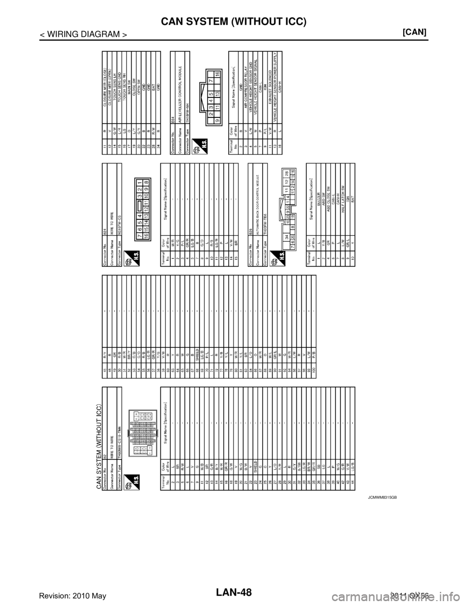 INFINITI QX56 2011  Factory Service Manual 
LAN-48
< WIRING DIAGRAM >[CAN]
CAN SYSTEM (WITHOUT ICC)
JCMWM8315GB
Revision: 2010 May2011 QX56  