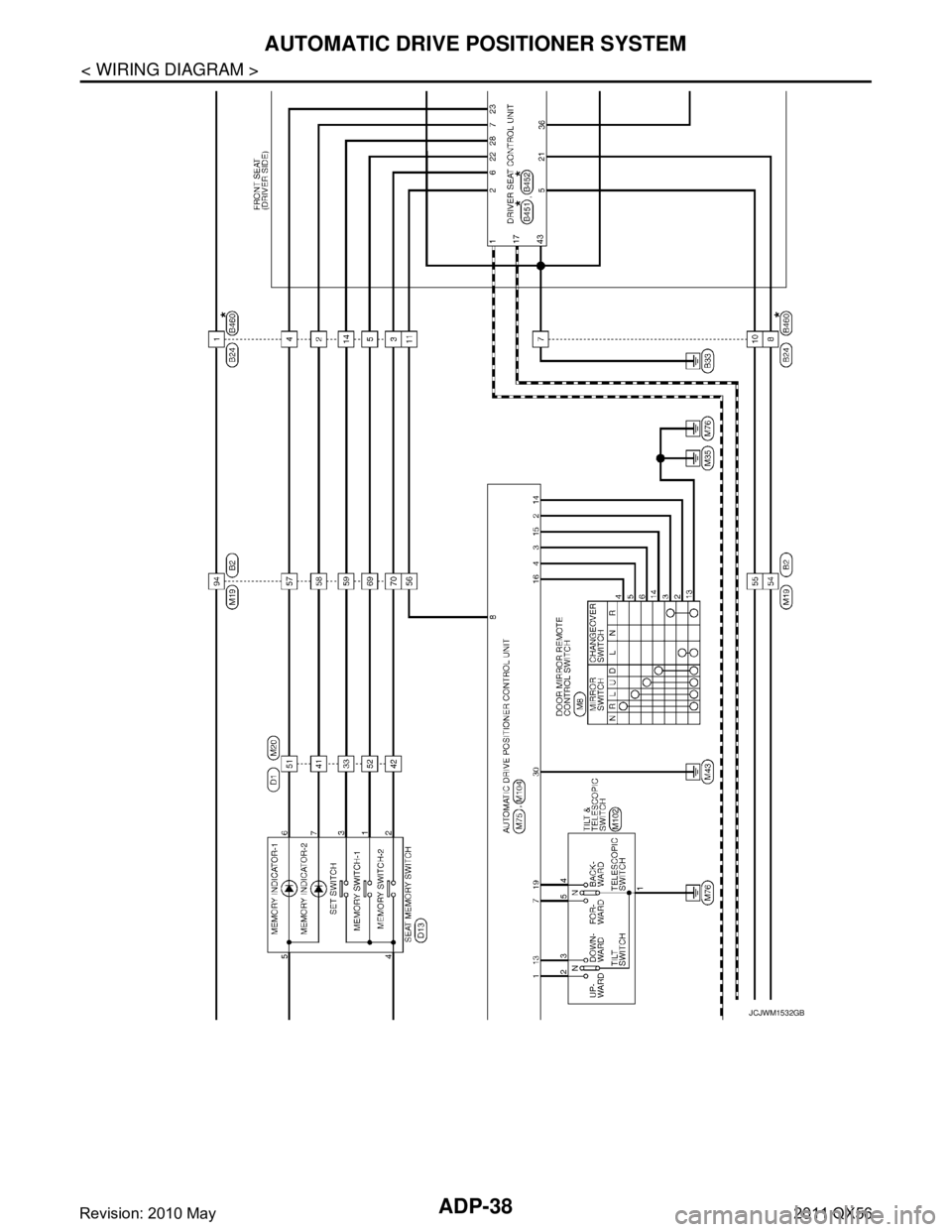 INFINITI QX56 2011  Factory Service Manual 
ADP-38
< WIRING DIAGRAM >
AUTOMATIC DRIVE POSITIONER SYSTEM
JCJWM1532GB
Revision: 2010 May2011 QX56  