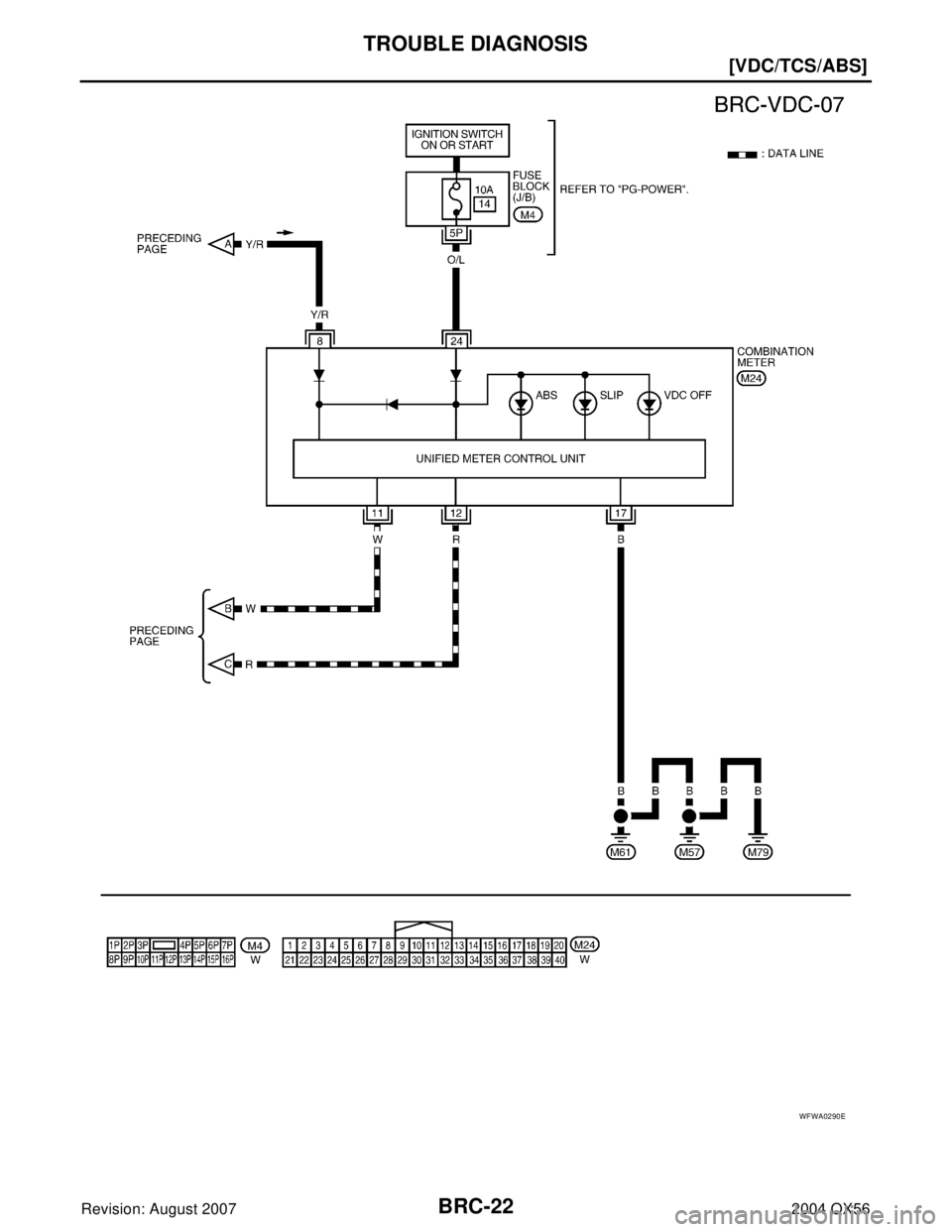 INFINITI QX56 2004  Factory Owners Manual BRC-22
[VDC/TCS/ABS]
TROUBLE DIAGNOSIS
Revision: August 20072004 QX56
WFWA0290E 
