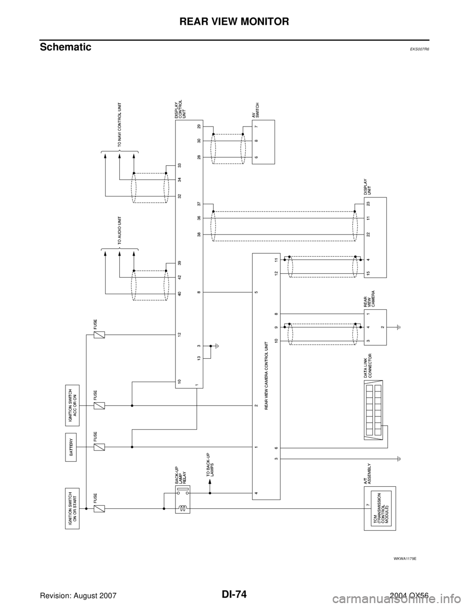 INFINITI QX56 2004  Factory Service Manual DI-74
REAR VIEW MONITOR
Revision: August 20072004 QX56
SchematicEKS007R6
WKWA1179E 