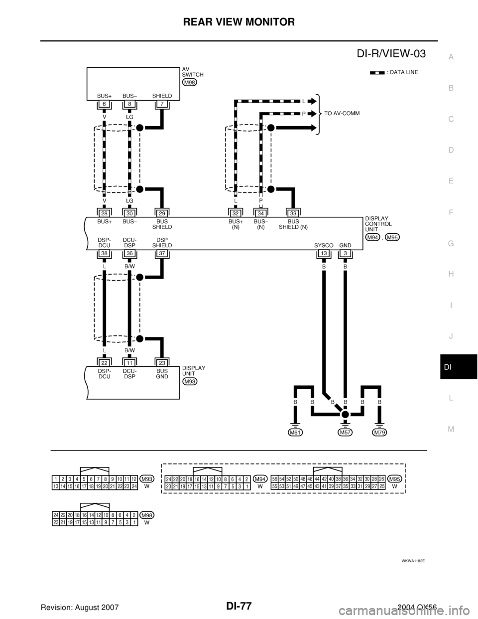 INFINITI QX56 2004  Factory Service Manual REAR VIEW MONITOR
DI-77
C
D
E
F
G
H
I
J
L
MA
B
DI
Revision: August 20072004 QX56
WKWA1182E 