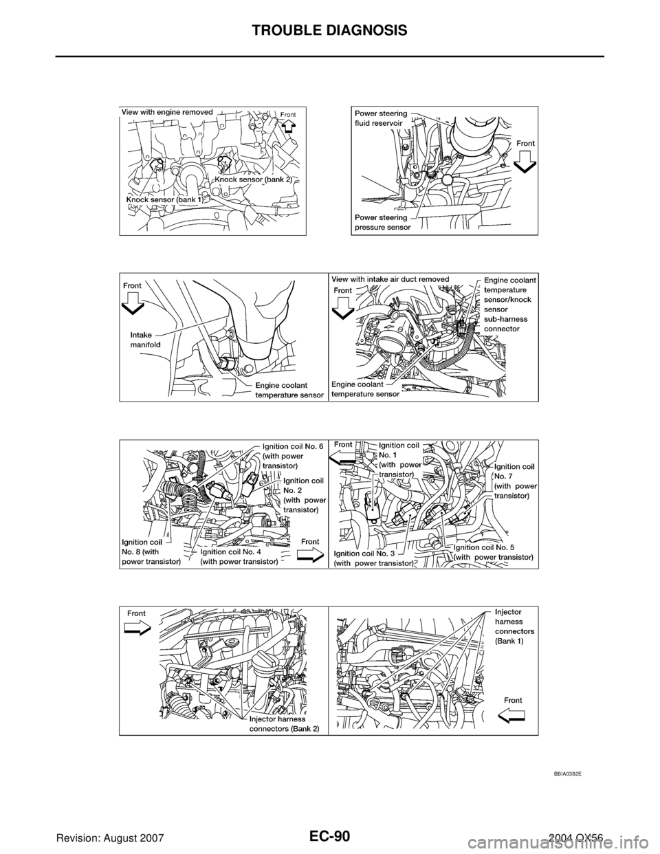 INFINITI QX56 2004  Factory Service Manual EC-90Revision: August 2007
TROUBLE DIAGNOSIS
2004 QX56
BBIA0382E 