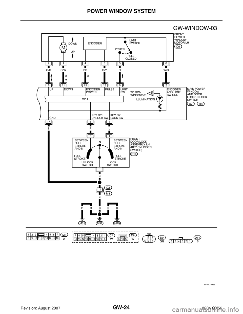 INFINITI QX56 2004  Factory Service Manual GW-24
POWER WINDOW SYSTEM
Revision: August 20072004 QX56
WIWA1096E 