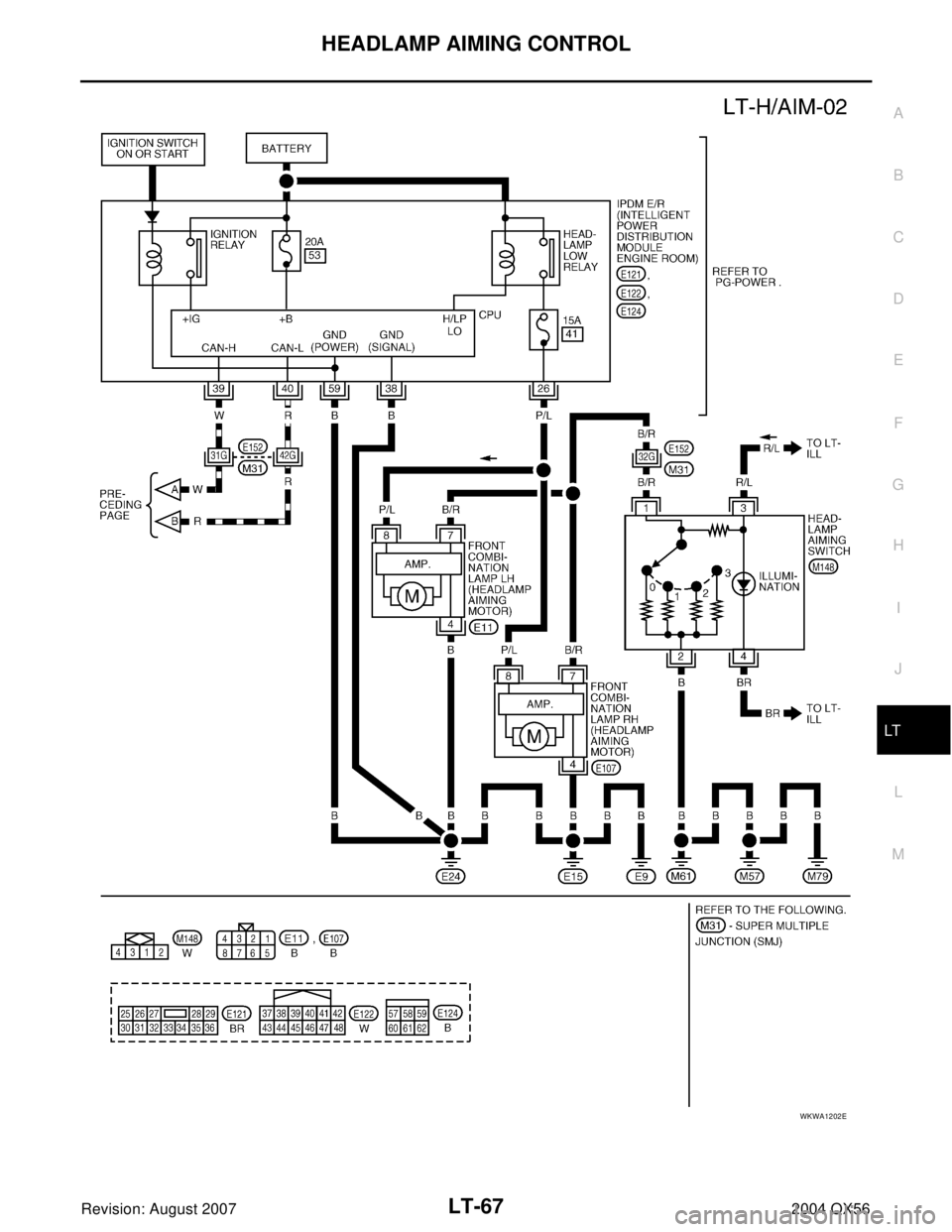INFINITI QX56 2004  Factory Manual Online HEADLAMP AIMING CONTROL
LT-67
C
D
E
F
G
H
I
J
L
MA
B
LT
Revision: August 20072004 QX56
WKWA1202E 