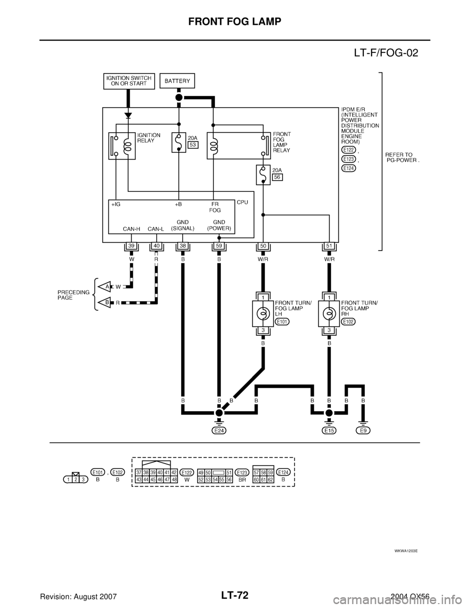 INFINITI QX56 2004  Factory Service Manual LT-72
FRONT FOG LAMP
Revision: August 20072004 QX56
WKWA1203E 