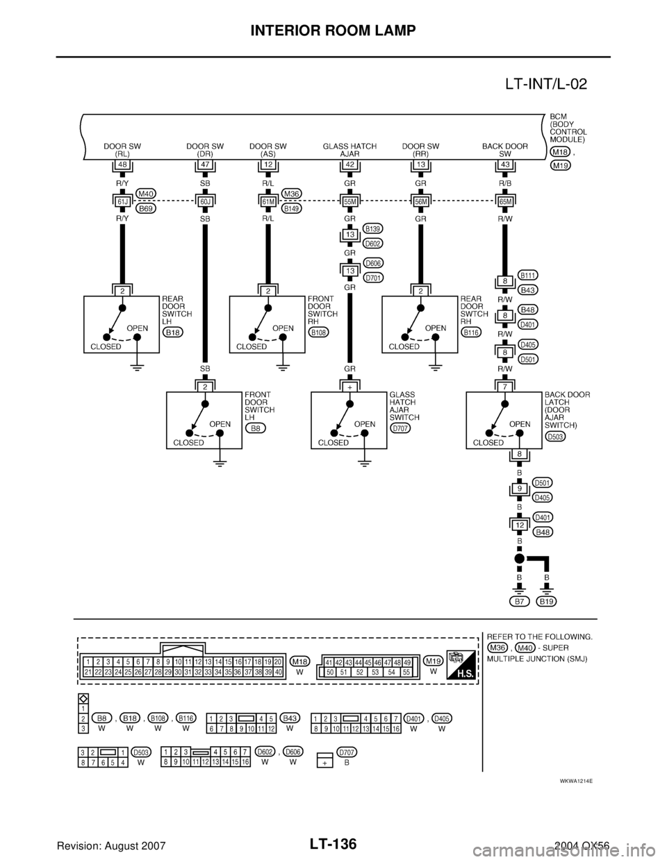 INFINITI QX56 2004  Factory Service Manual LT-136
INTERIOR ROOM LAMP
Revision: August 20072004 QX56
WKWA1214E 