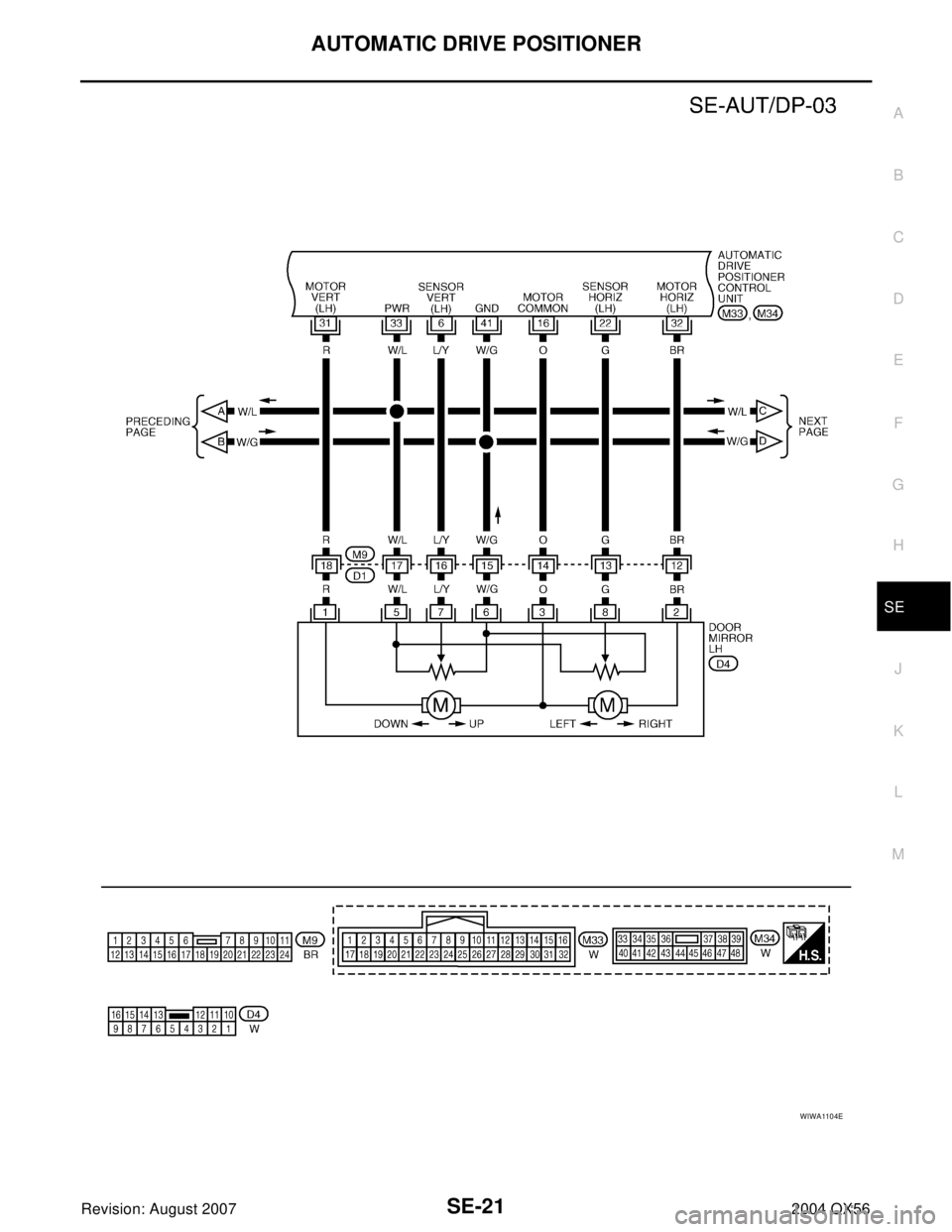 INFINITI QX56 2004  Factory Service Manual AUTOMATIC DRIVE POSITIONER
SE-21
C
D
E
F
G
H
J
K
L
MA
B
SE
Revision: August 20072004 QX56
WIWA1104E 