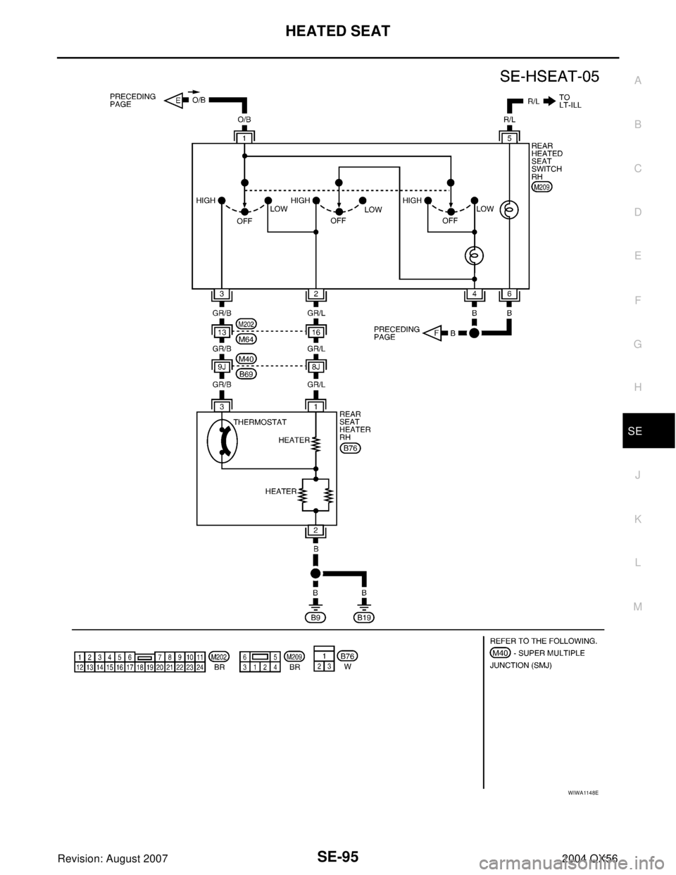 INFINITI QX56 2004  Factory Service Manual HEATED SEAT
SE-95
C
D
E
F
G
H
J
K
L
MA
B
SE
Revision: August 20072004 QX56
WIWA1148E 