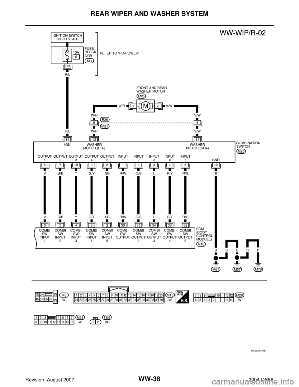 INFINITI QX56 2004  Factory Service Manual WW-38
REAR WIPER AND WASHER SYSTEM
Revision: August 20072004 QX56
WKWA3101E 