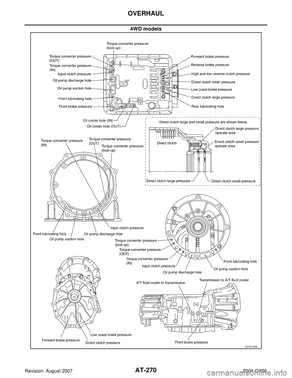 INFINITI QX56 2004  Factory Service Manual AT-270
OVERHAUL
Revision: August 20072004 QX56
4WD models
SCIA5189E 