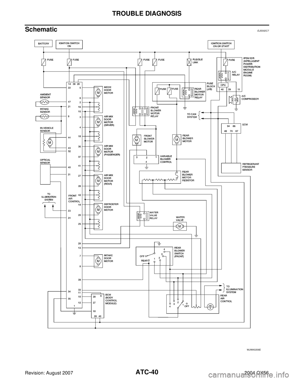 INFINITI QX56 2004  Factory Service Manual ATC-40
TROUBLE DIAGNOSIS
Revision: August 20072004 QX56
SchematicEJS002C7
WJWA0206E 