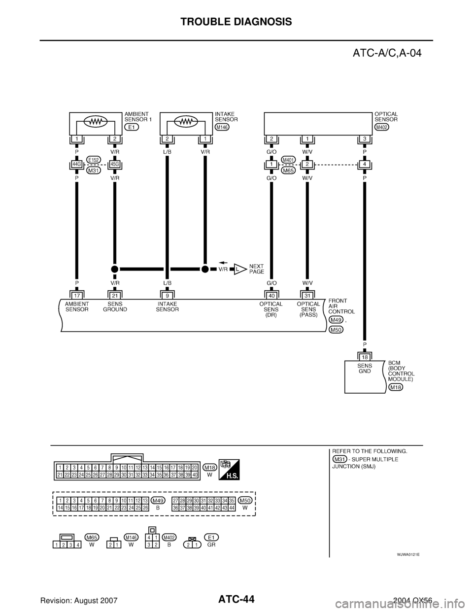 INFINITI QX56 2004  Factory Service Manual ATC-44
TROUBLE DIAGNOSIS
Revision: August 20072004 QX56
WJWA0121E 