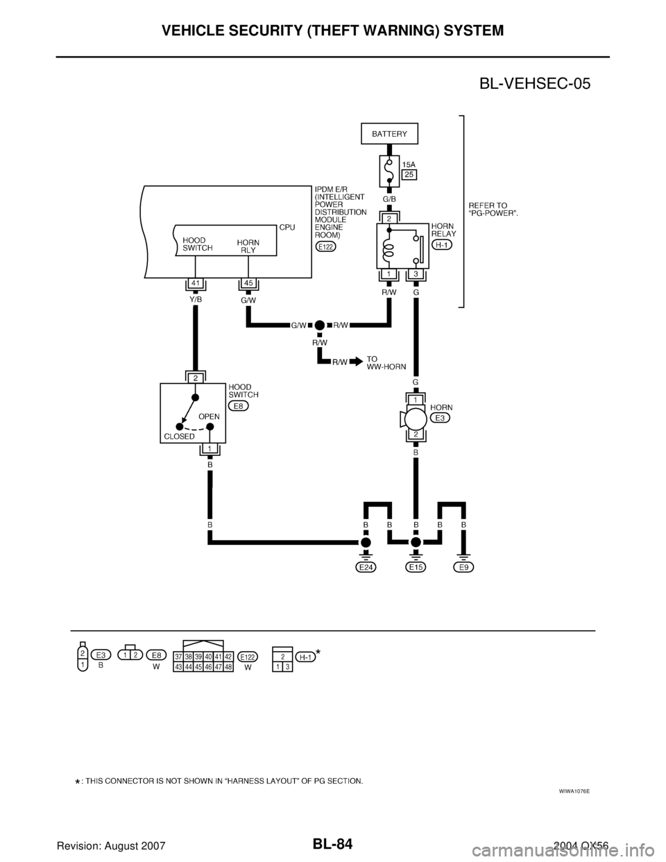 INFINITI QX56 2004  Factory Owners Guide BL-84
VEHICLE SECURITY (THEFT WARNING) SYSTEM
Revision: August 20072004 QX56
WIWA1076E 